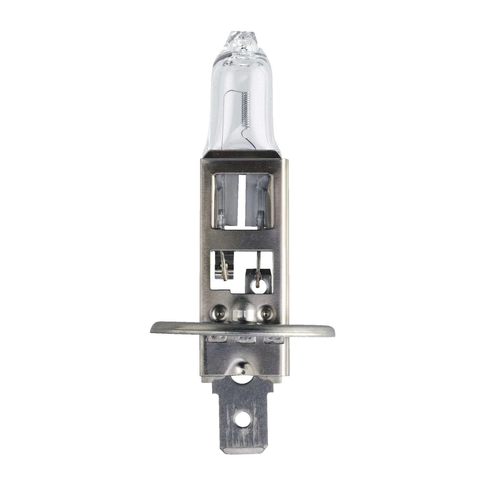Zbliżenie żarówki Philips Halogen Vision z metalową podstawą i przezroczystą szklaną obudową.