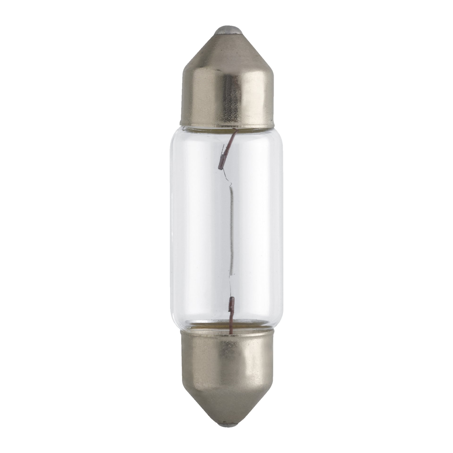 En Philips Bulb C5W bilglassäkring med metalländlock och en tunn tråd synlig inuti.