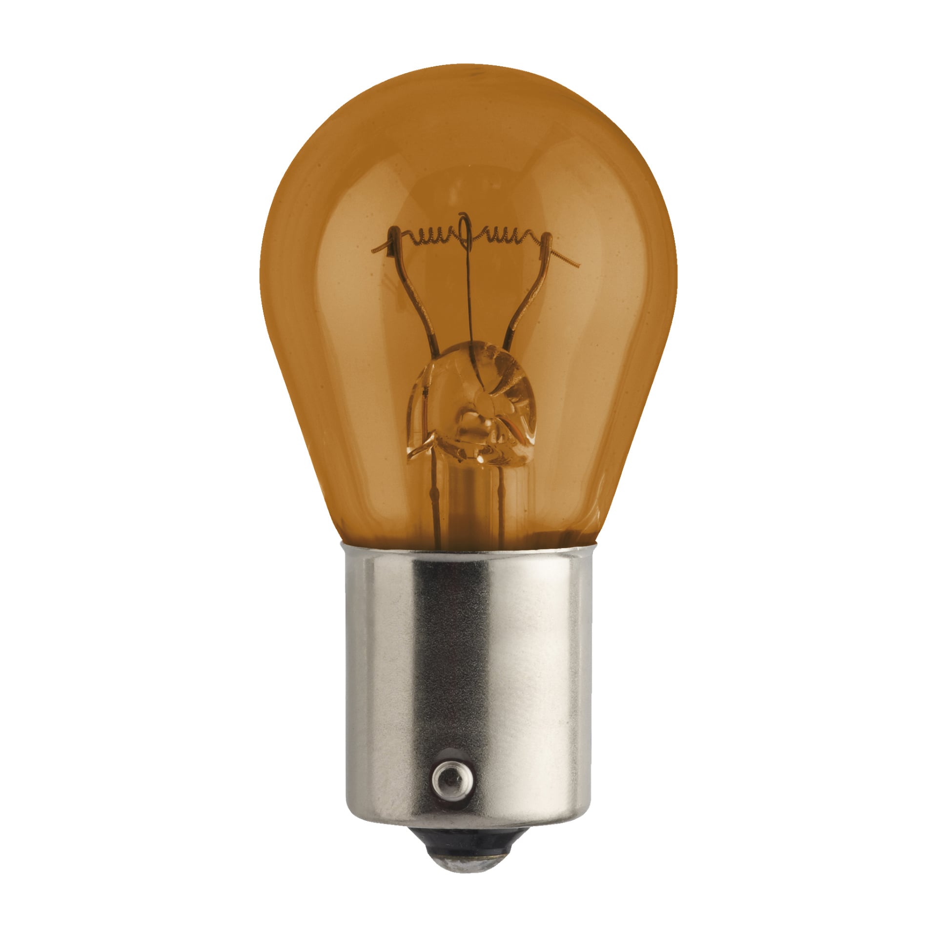 Philips Bulb PY21W Amber viser sitt ravfargede glass, metalliske base og synlige filament.