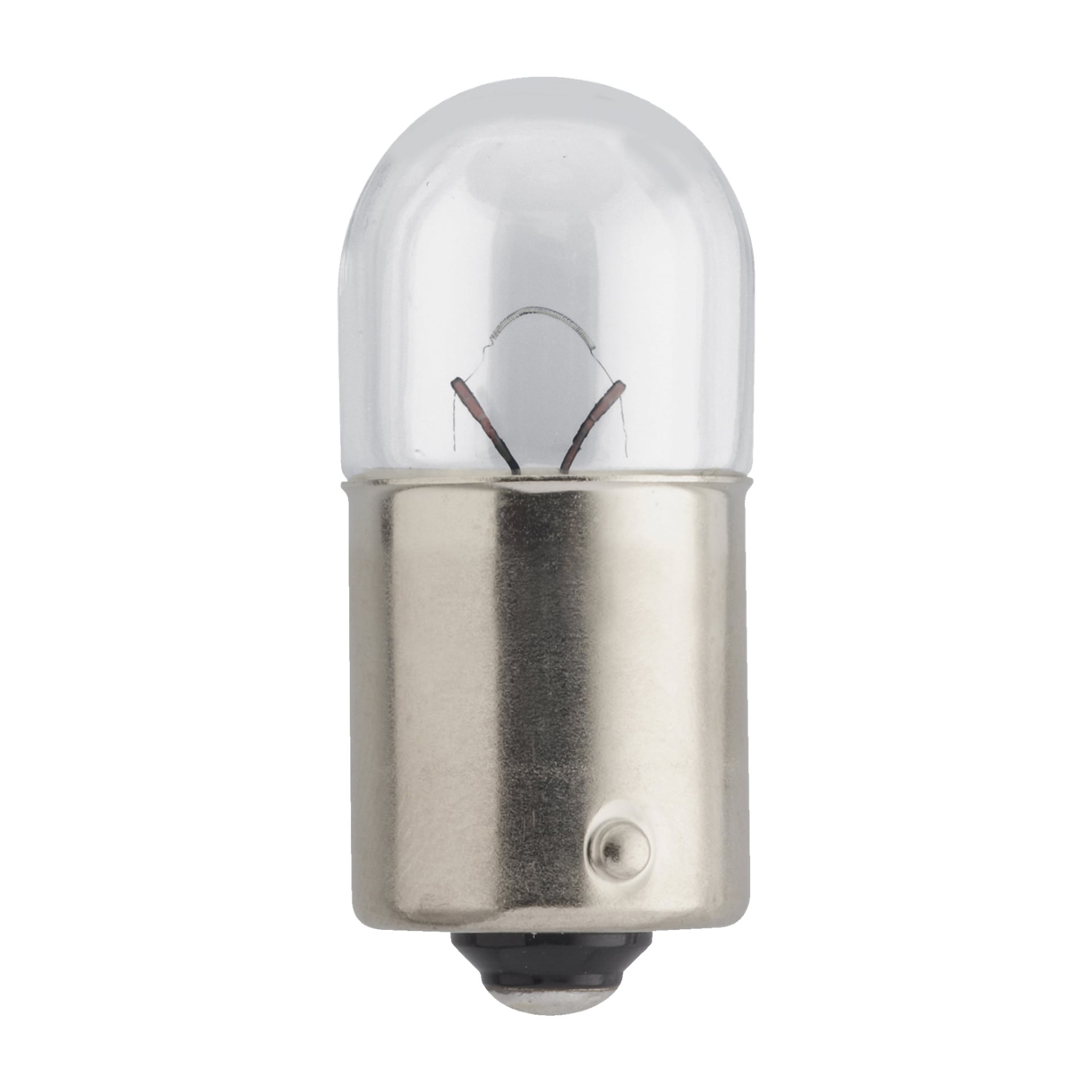En närbild av Philips Bulb R5W, som visar dess transparenta glaskupol och blanka metallbas.