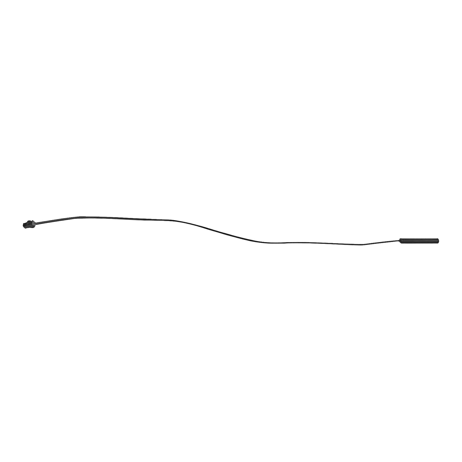 En tunn svart sensorkabel för en motionscykel, med en liten kontakt i ena änden och ett cylindriskt gummilock i den andra.
