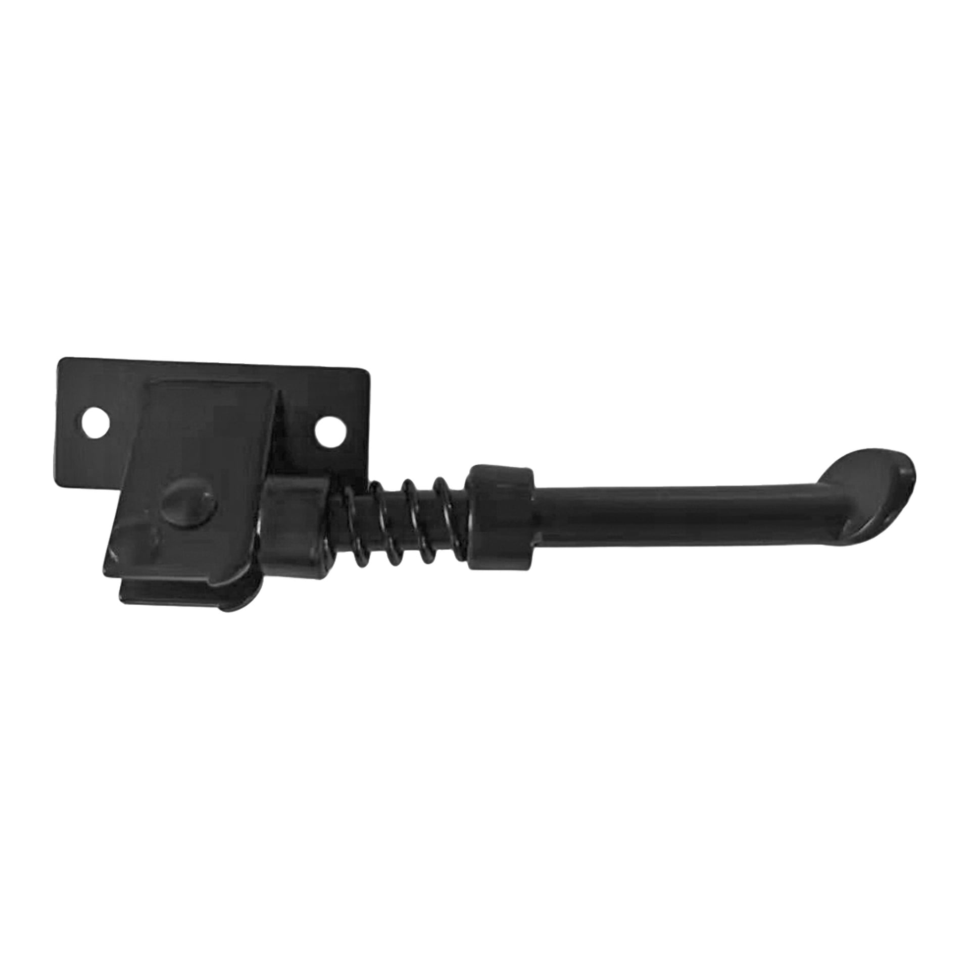 Svart metallstativ för elscooters med fjäderspak och en tvåhålsmonteringsplatta, vilket ger stabilt och hållbart stöd.