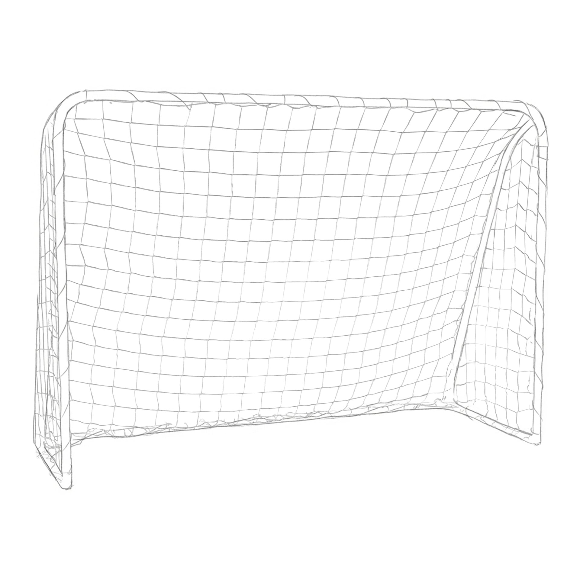 Linjeritning av ett fotbollsmål med mål och rektangulär ram, sedd från framsidan till höger.