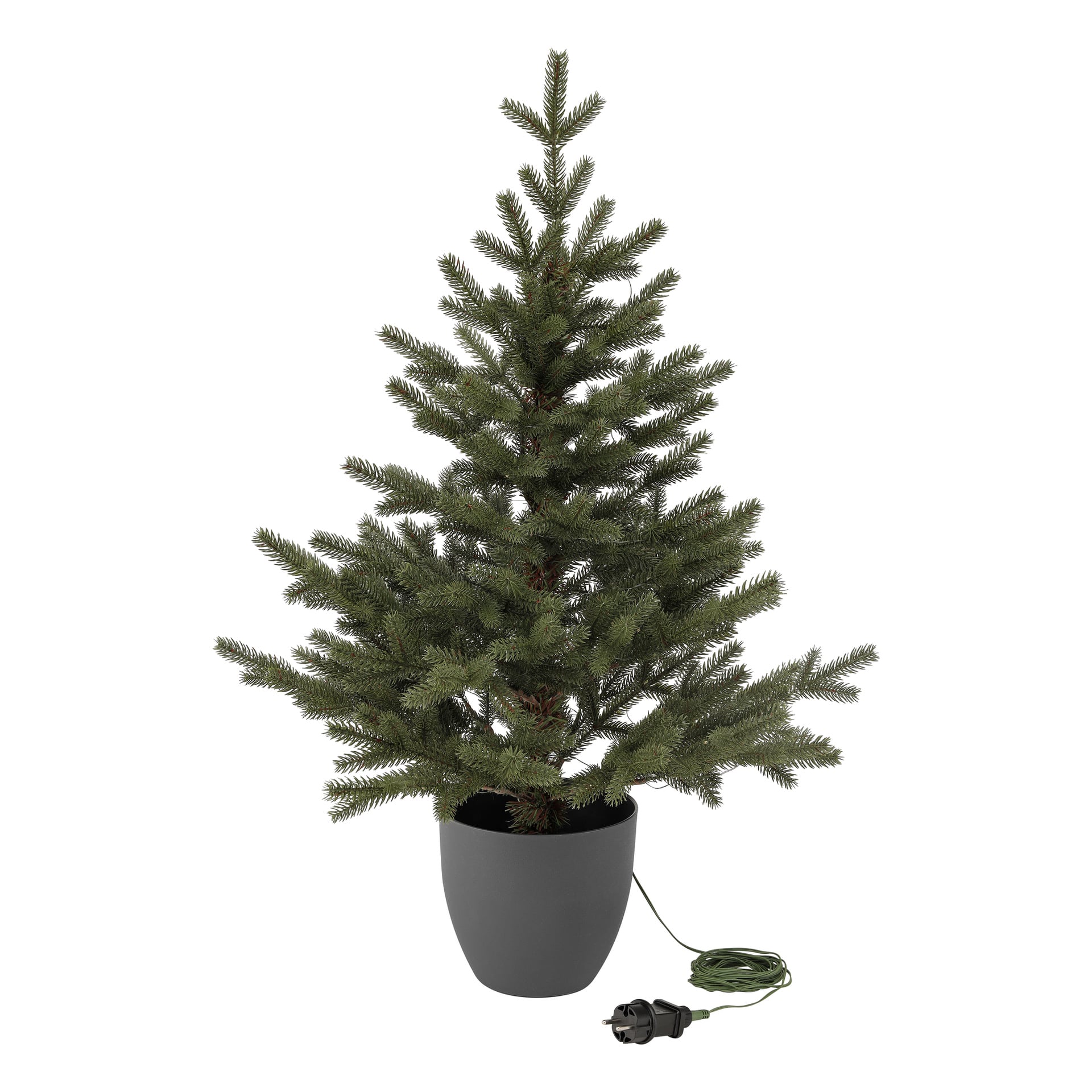 EKVIP Liten julgran med täckt sockel och belysning, har täta, realistiska grenar, och är utan elkabel.