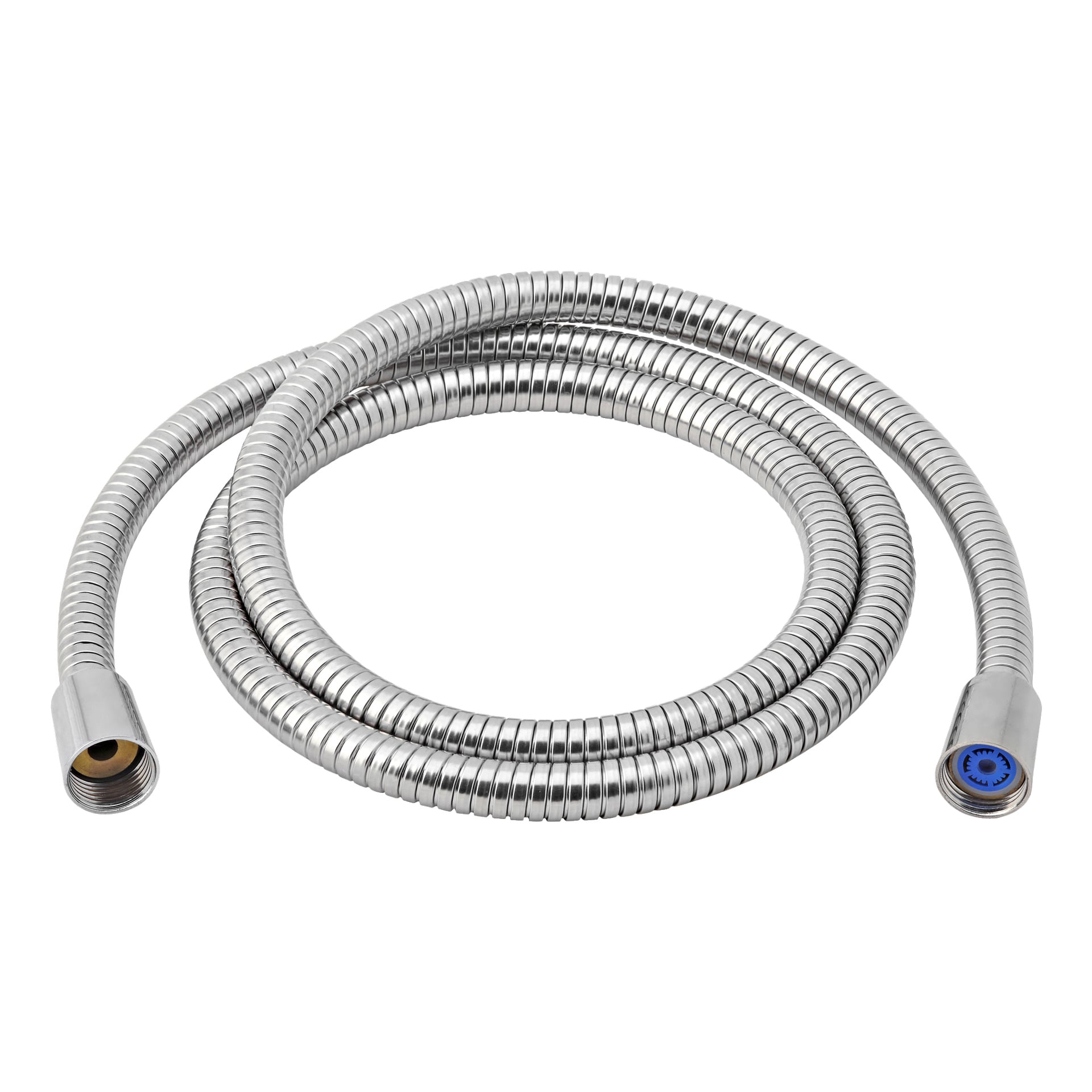 Kierretty joustava metallinen Curaqua-suihkuletku, jossa on kierteiset metalliliittimet molemmissa päissä.