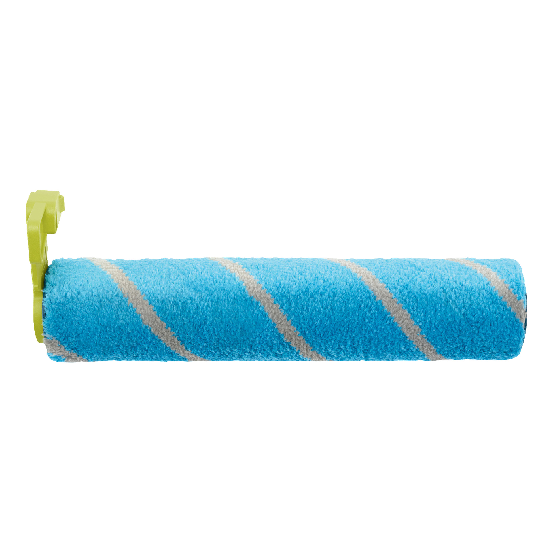 En närbild av Brush-rullen RHFCR visar en blå rull med diagonala vita ränder och ett delvis gult handtag.