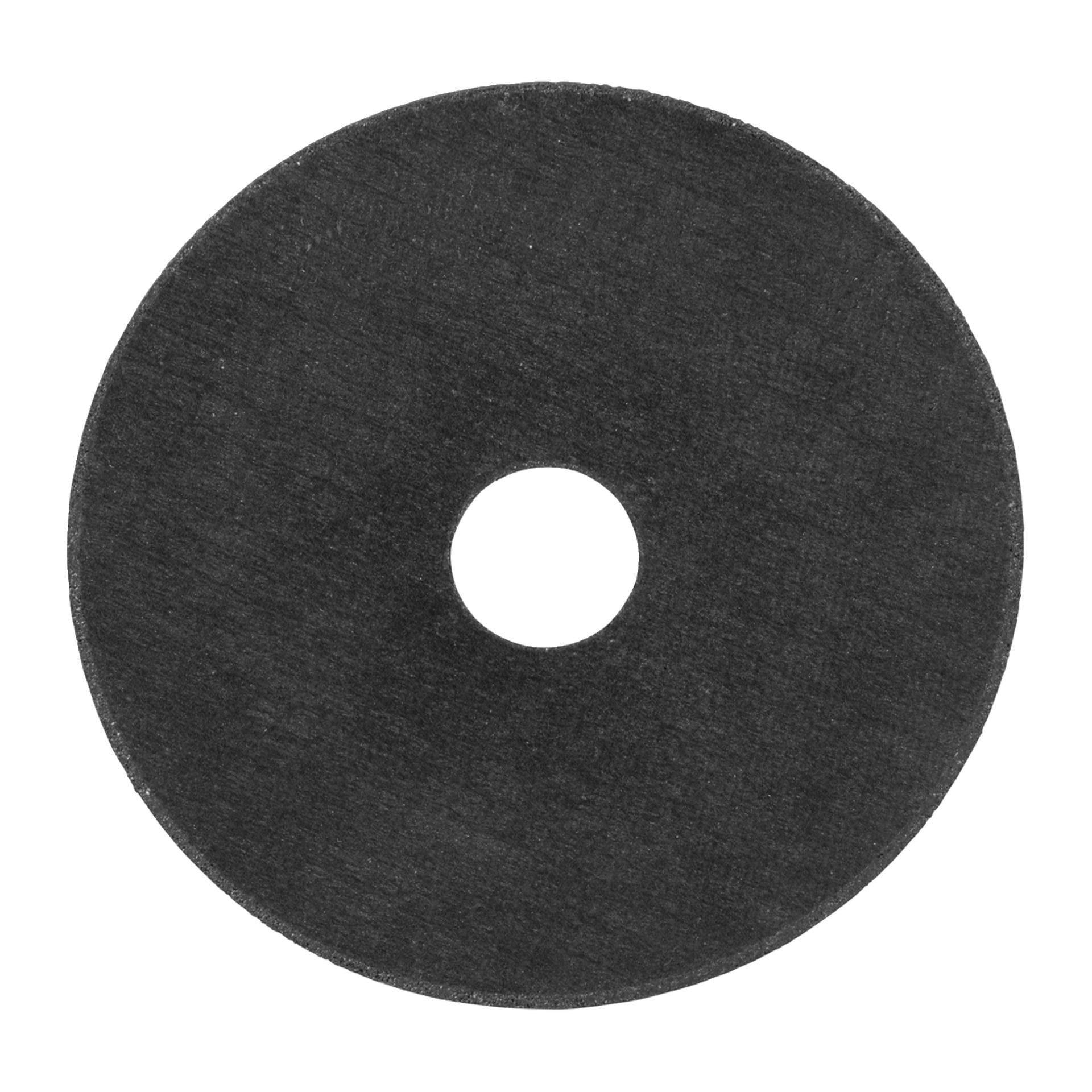 En svart cirkulär skiva med en texturerad yta och ett centralt hål, sedd uppifrån.