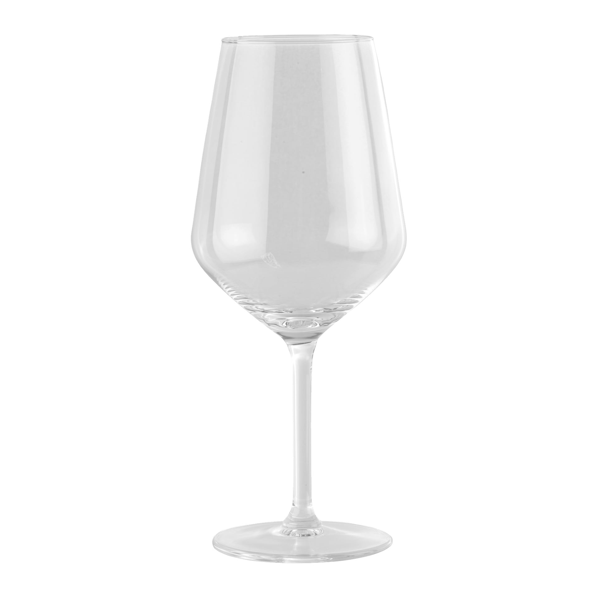 Klart, tomt vinglass med høy stilk og en forsiktig smalnende skål.