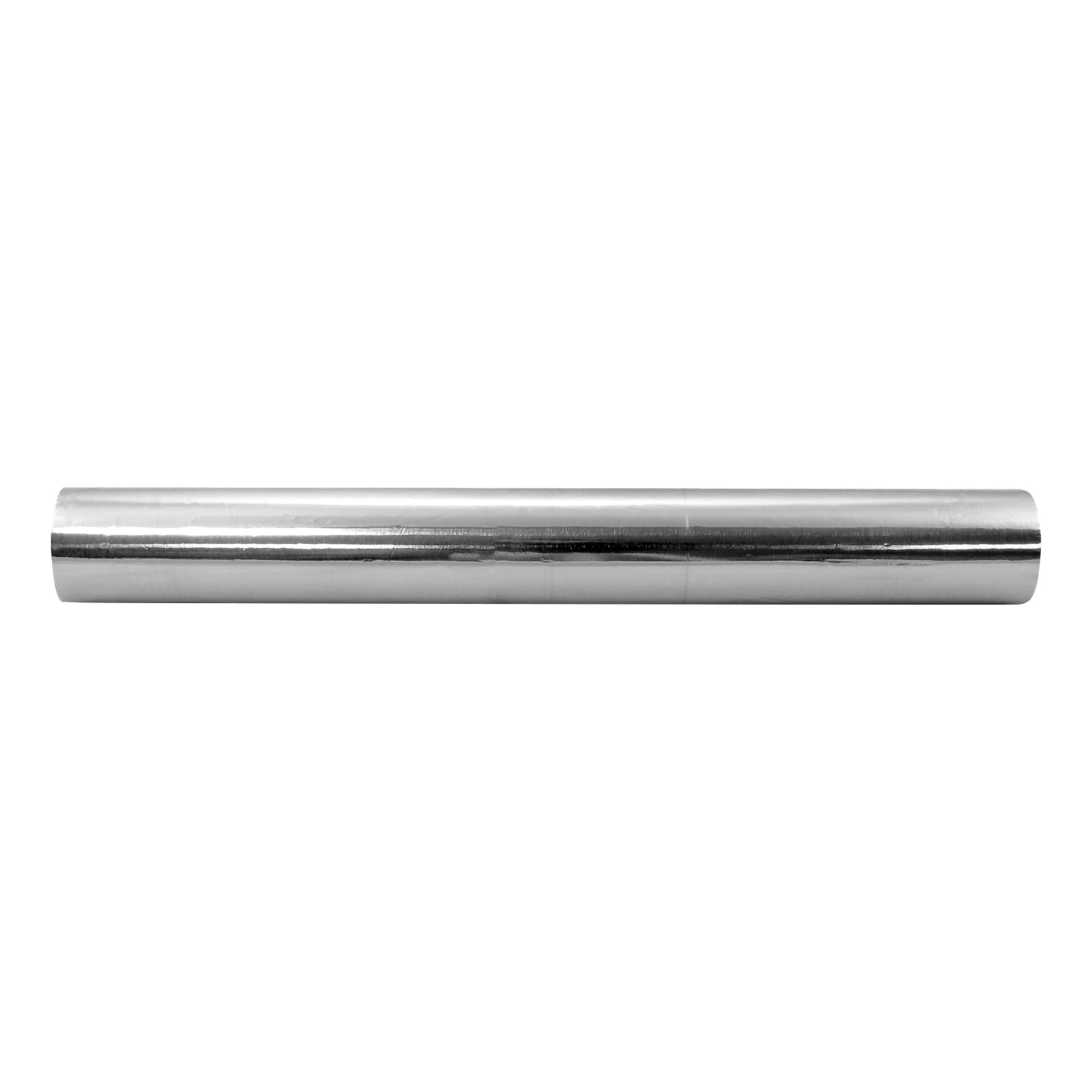 En rulle blank, reflekterande aluminiumfolie sedd från sidan.
