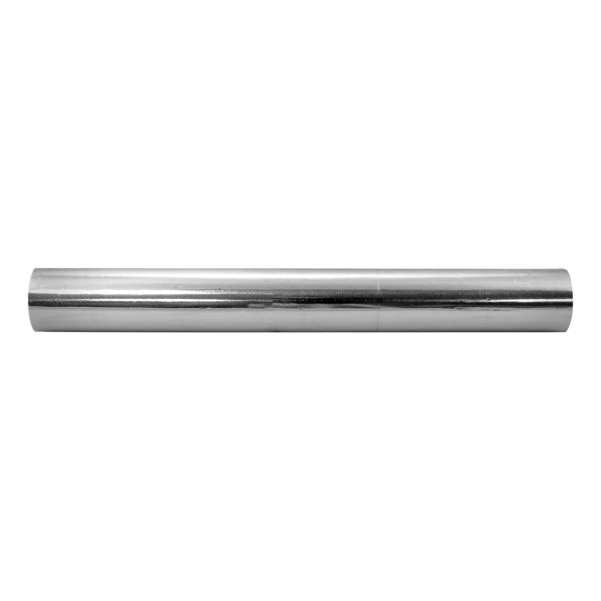 Ett slätt, blankt cylindriskt metallrör med reflekterande yta är placerat horisontellt.