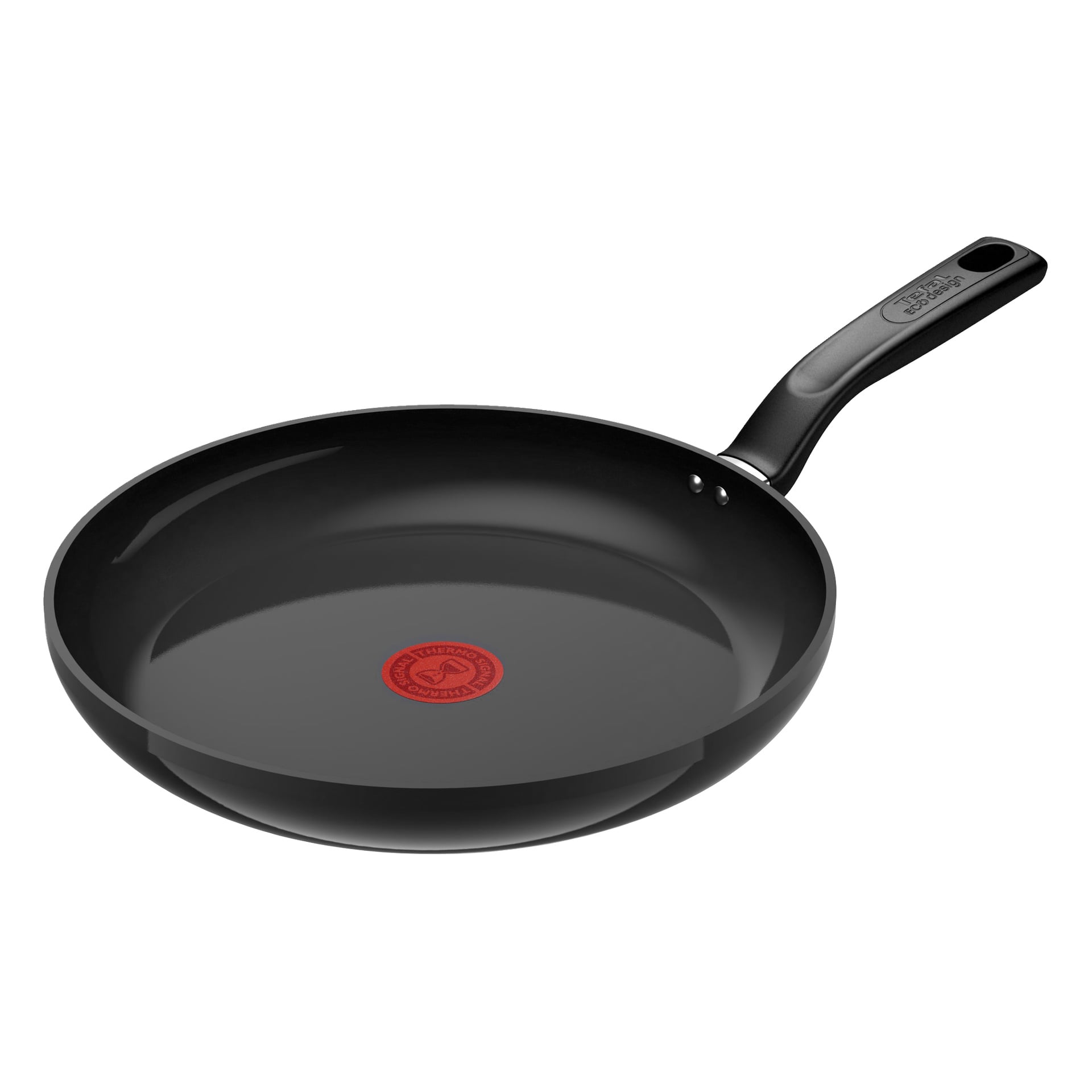Musta tarttumaton paistinpannu, jossa on vastaava kahva ja punainen Thermo-Signal -ilmaisin keskellä.