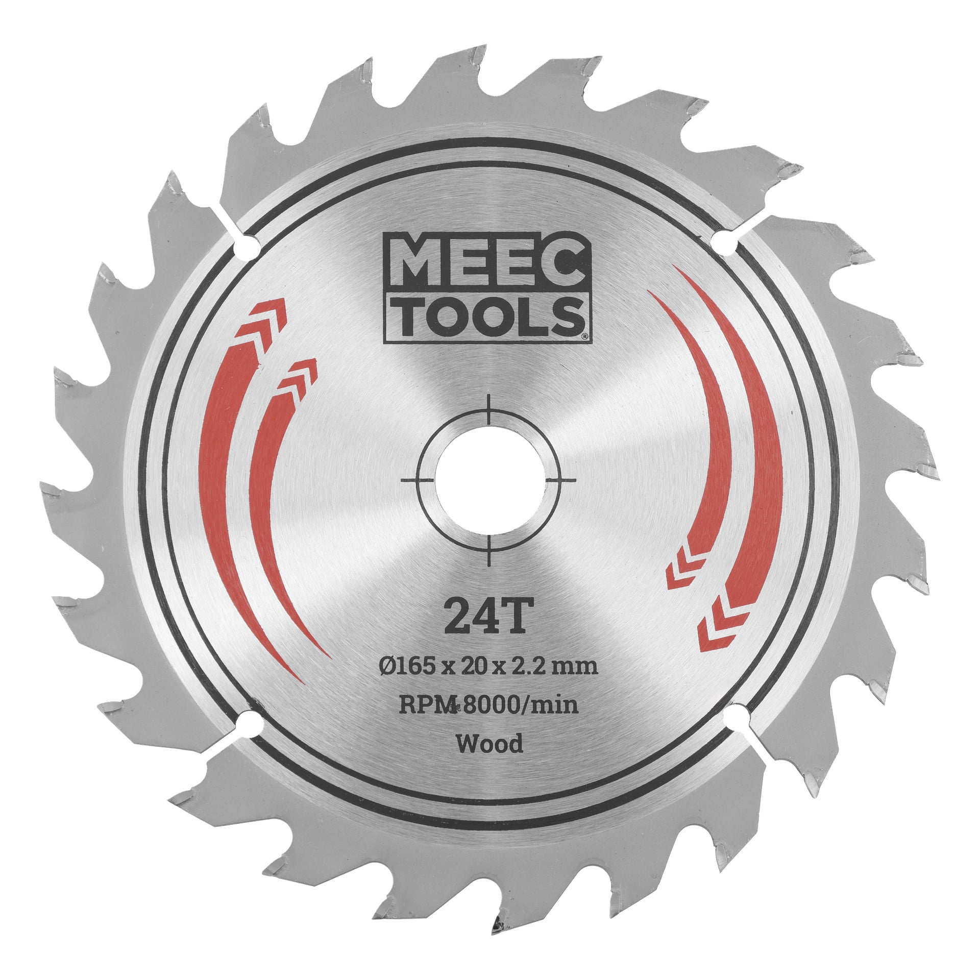 MEEC TOOLS 24-tandad cirkelsåg för trä, 165 mm diameter, 20 mm borrning, 2,2 mm tjock, maxhastighet 8000 varv per minut.