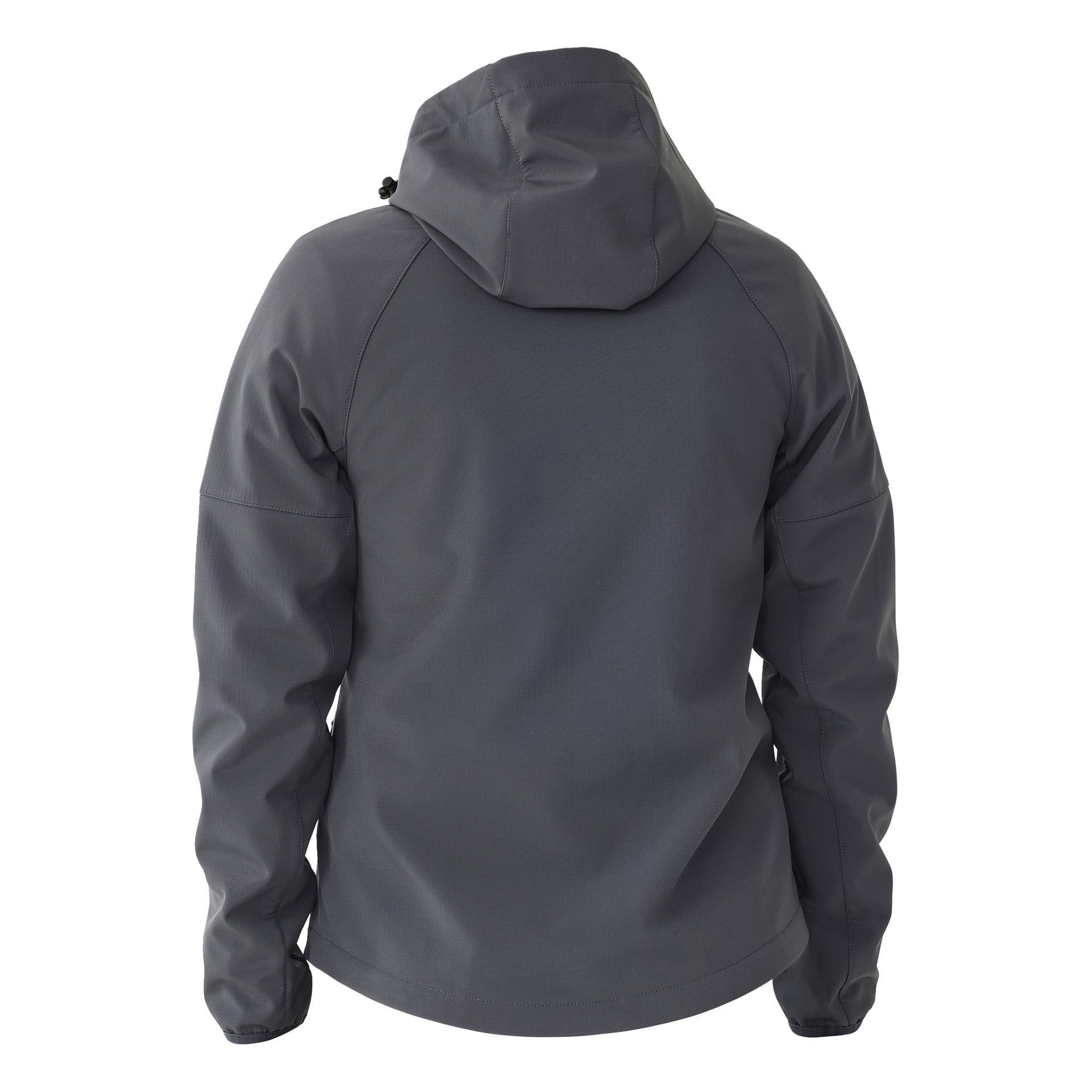 Die Kayoba Outdoor Women's Hede Softshell-Jacke ist von hinten in Grau zu sehen, was ihre langen Ärmel, geschwungenen Nähte und maßgeschneiderte Passform hervorhebt. Hergestellt aus wasserabweisendem Material mit einem weichen Fleece-Inneren für zusätzliche Wärme.