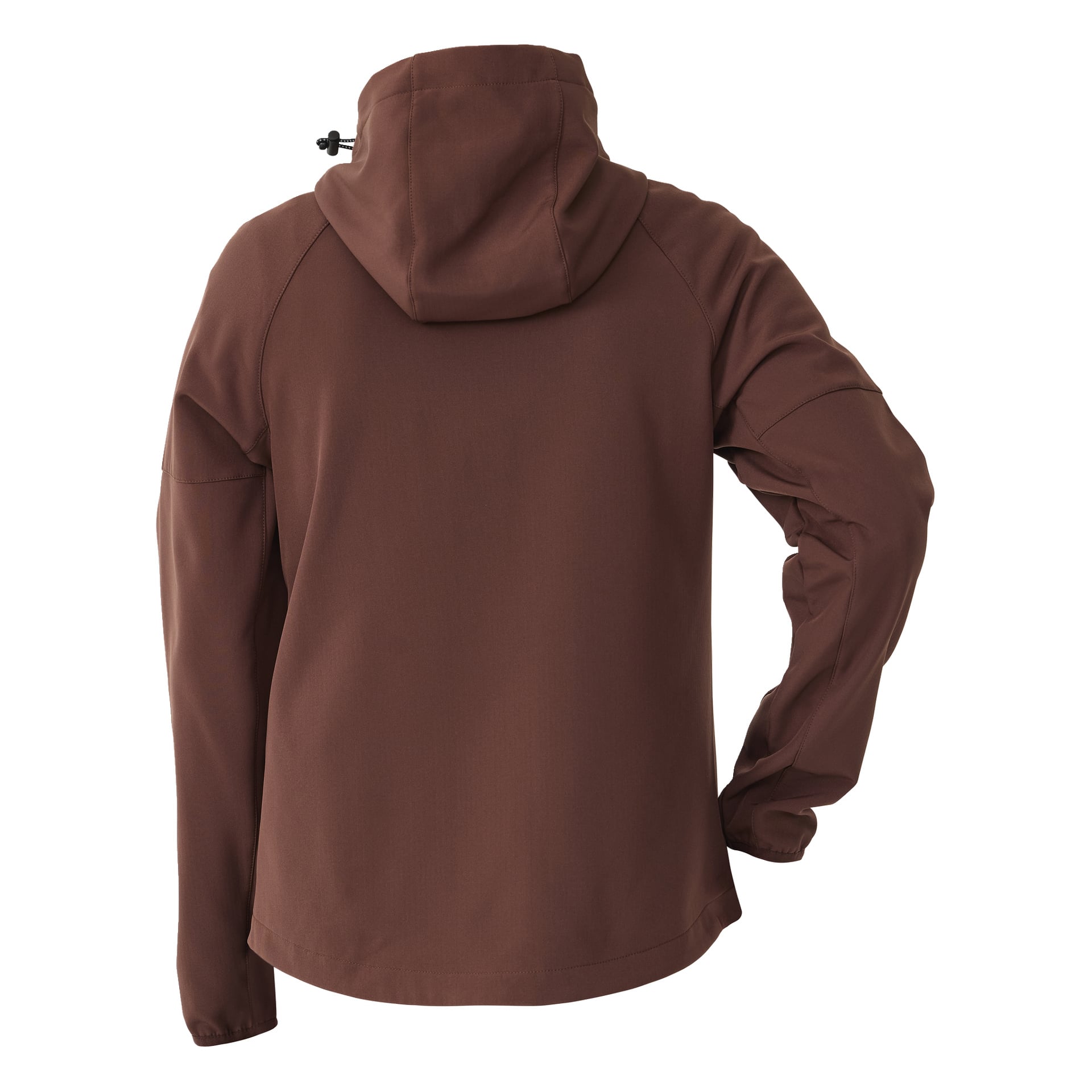 En brun mjuk jacka med fleecefodrad Kayoba Outdoor Women's, Hede, visas bakifrån och framhäver huvan med ett snöre. Passformen är avslappnad, med vänster arm böjd och höger arm rak åt sidan.