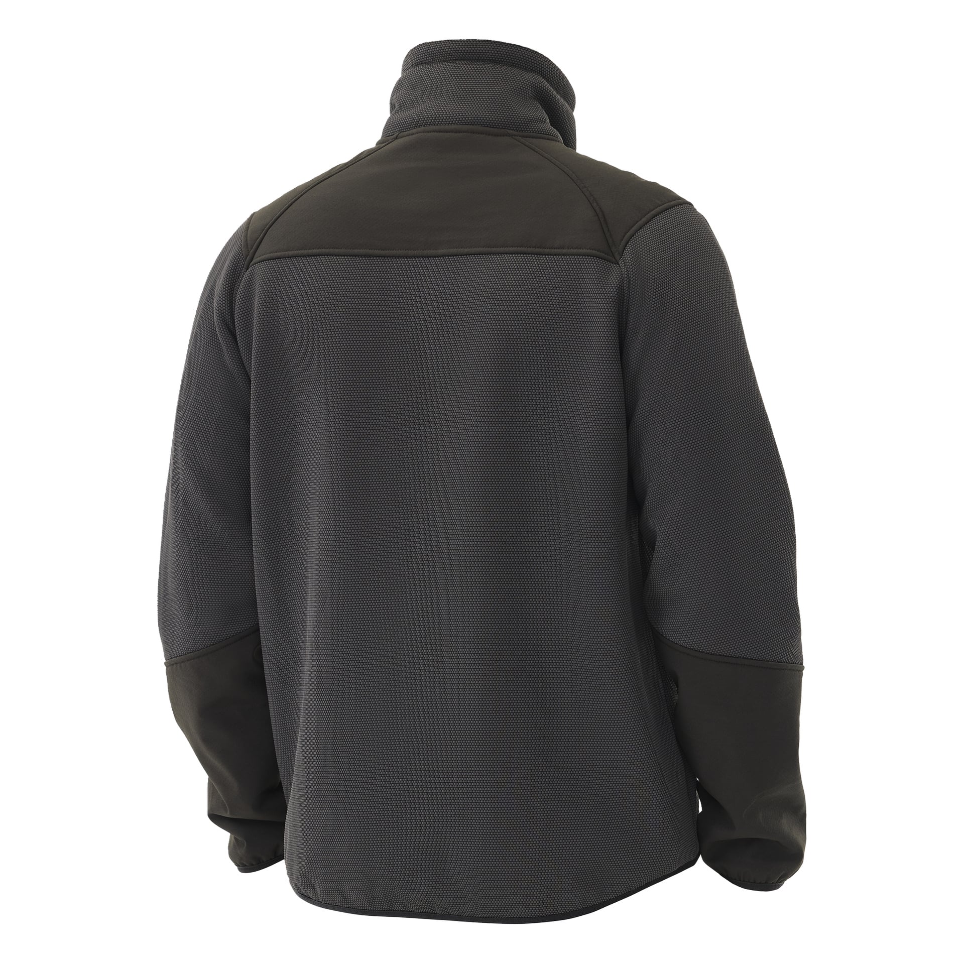 Bakside av Bluewear Men's Morten pelfôret fleecejakke i mørkegrått, med høy krage, skinnaktige på skuldre og overarmer, og teksturert fleecestoff som dekker kropp og ermer.