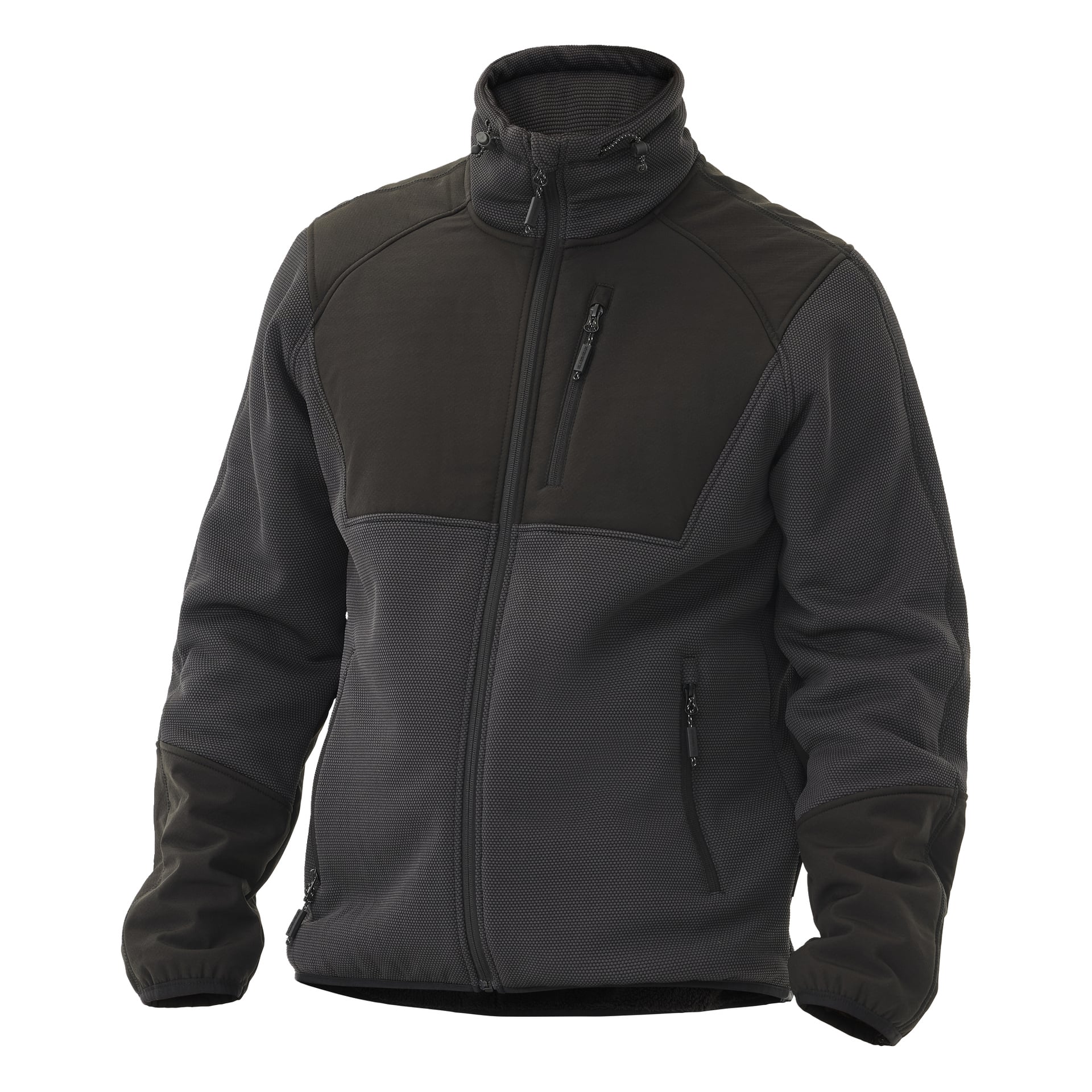 Mennenes Morten-fleecejakke fra Bluewear er mørkegrå med kontrasterende svarte skulderpaneler, høy krage og glidelåslommer på bryst og sider. Den er designet for varme og praktisk bruk, og passer både til utendørs eventyr og daglig bruk.