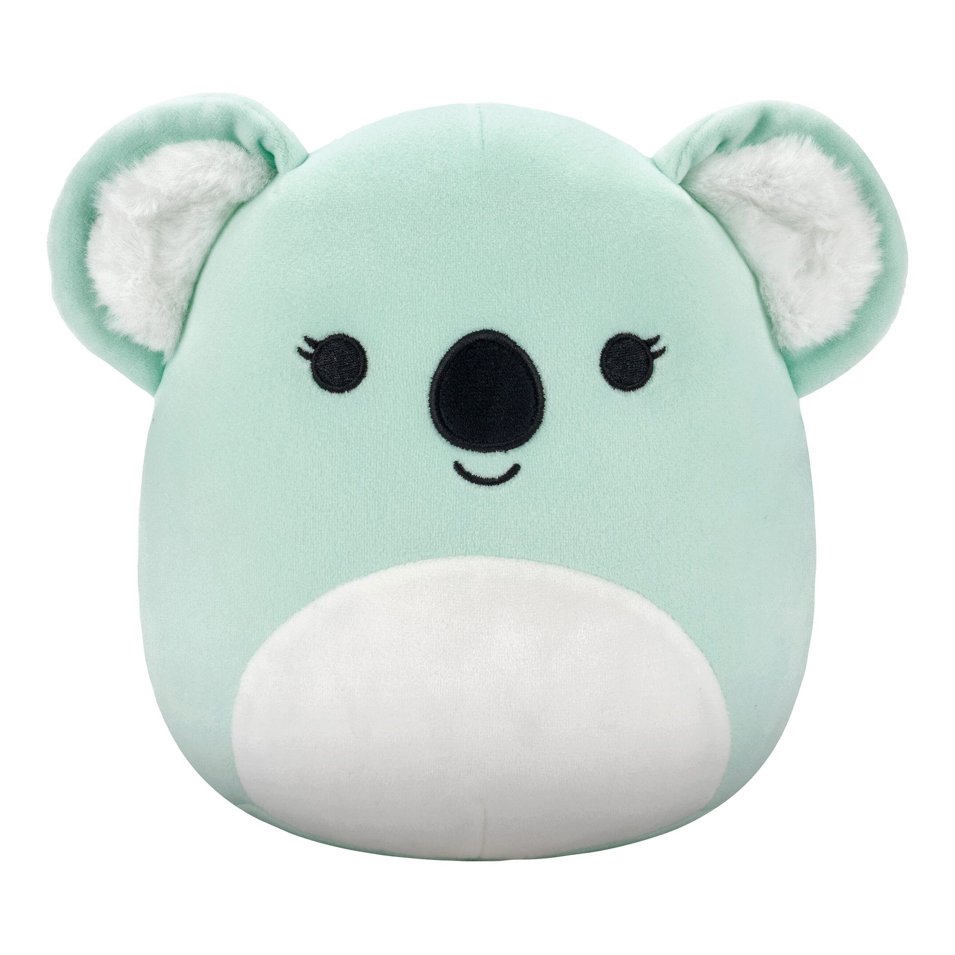 En supermjuk Squishmallows-gosedjur formad som en ljusgrön koala, med vitt på inöron och mage, samt svartbroderade ögon, näsa och mun.