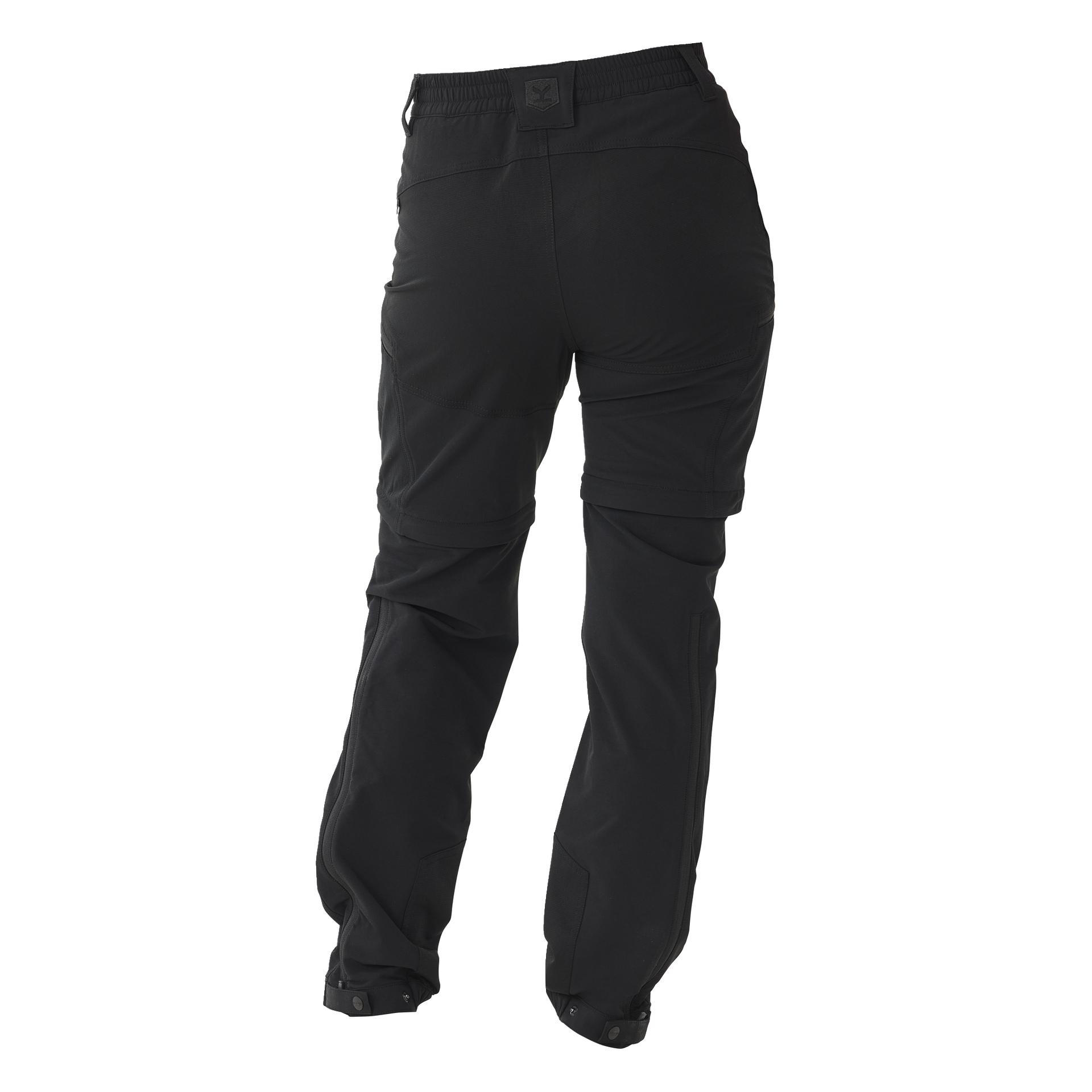 Kayoba Outdoor Women's Abisko-byxor visas bakifrån och har avtagbara nedre ben som gör det möjligt att göra om dem till shorts. Designen inkluderar en avslappnad passform och förstärkta sömmar.