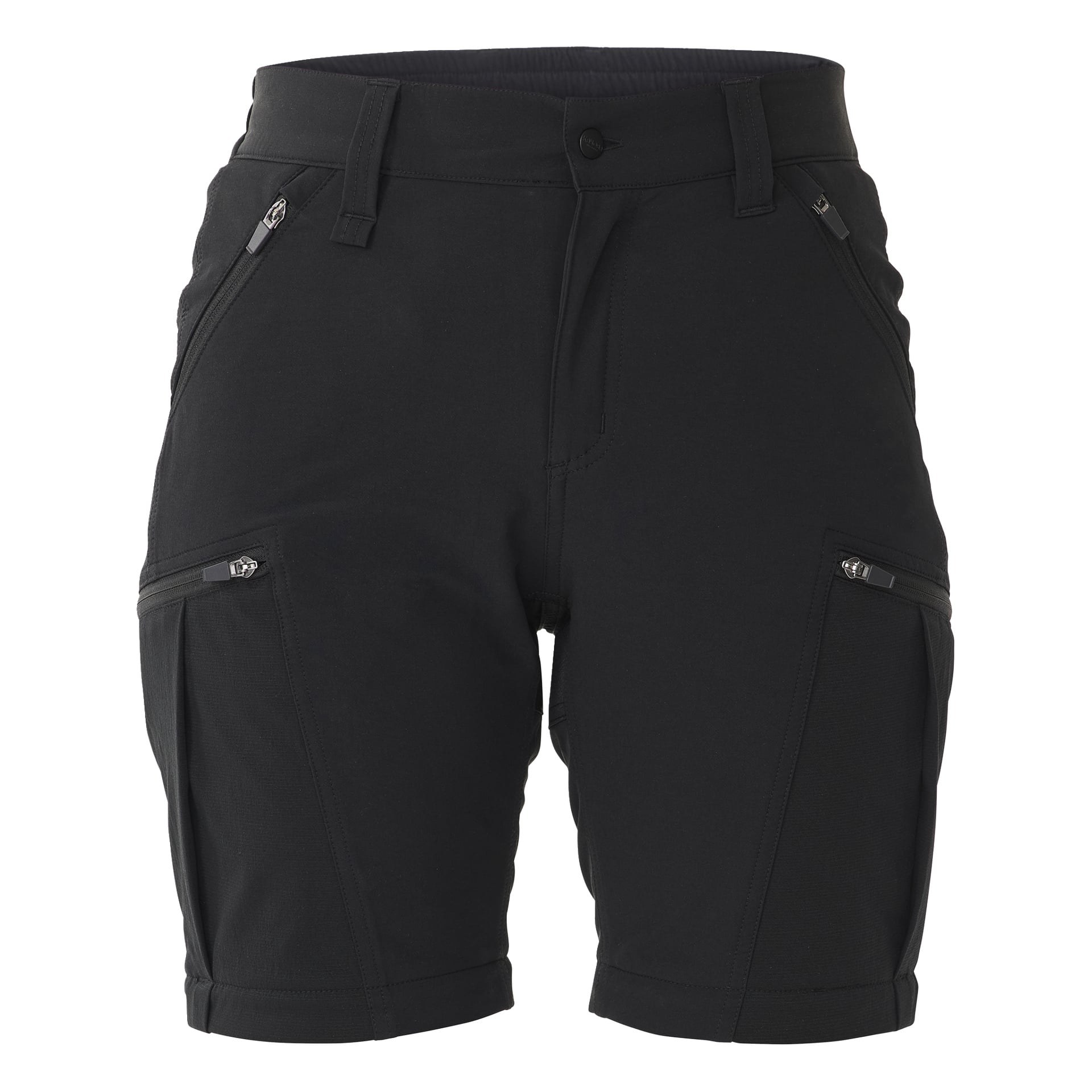 Kayoba Outdoor Women's Abisko-bukser har glidelåsbeina, slik at de kan byttes til knelange shorts. De har knapp- og glidelåslukking foran, belteløkker og fire lommer med glidelås—to ved hoftene og to på lårene. Disse buksene er laget av solid stoff og egner seg for utendørsaktiviteter.