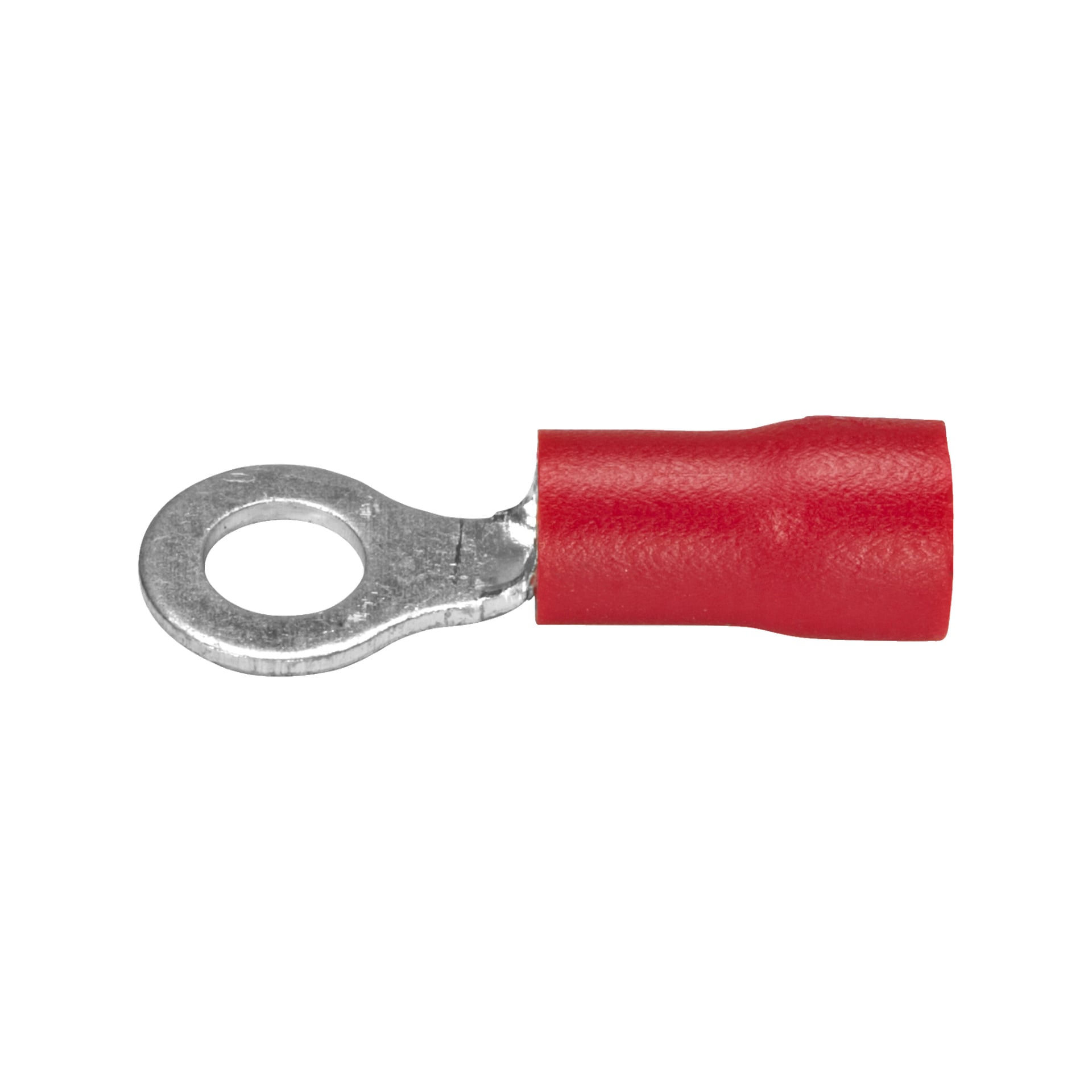 En närbild av en 10-pack Hamron röd kabelring med elektrisk kontakt, där metallringen syns i ena änden och en röd plastbelagd pipa i den andra.