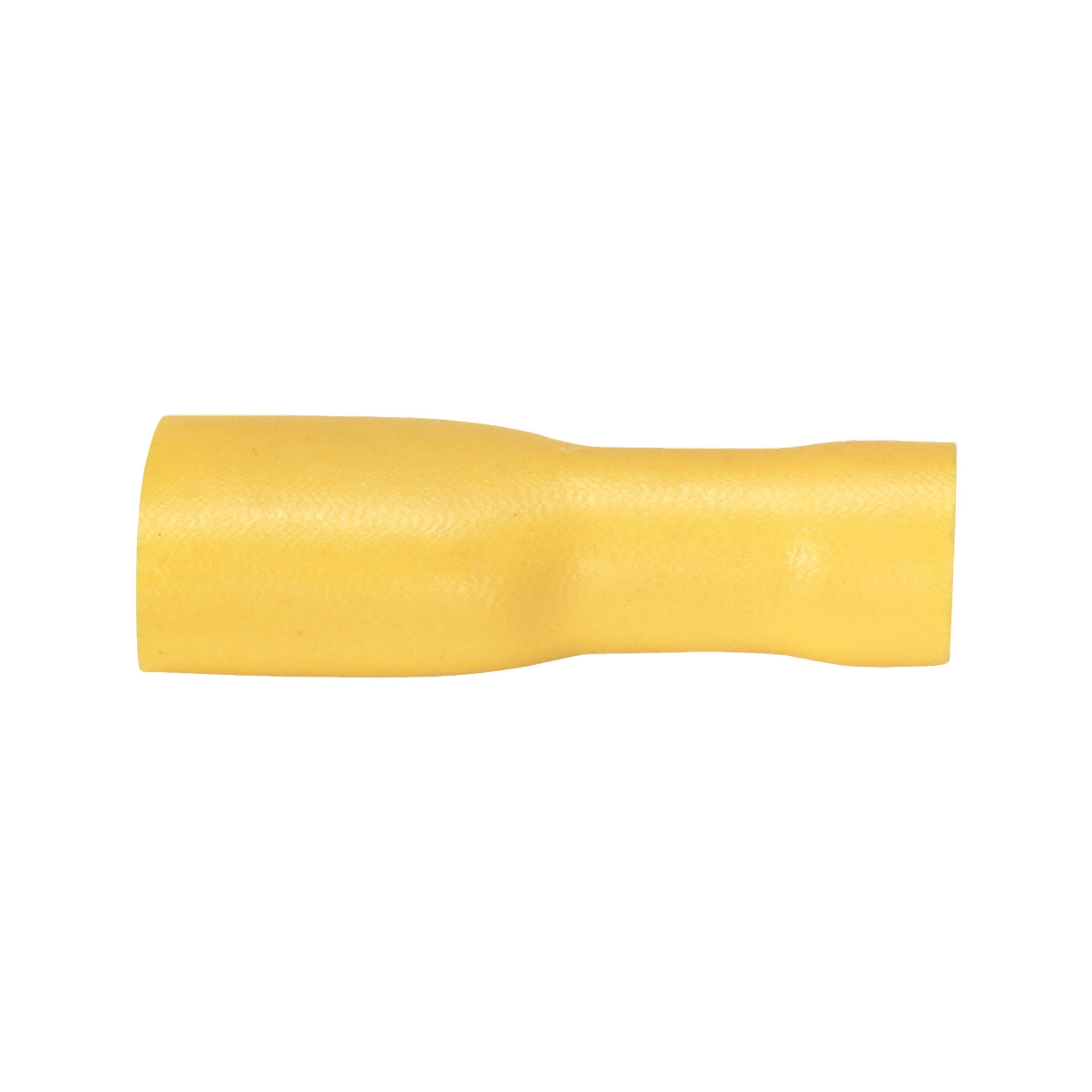 En närbild på en gul Hamron-isolerad platt nålhylsa från ett 10-pack, som visar dess cylindriska plastkonstruktion med en lätt texturerad finish.