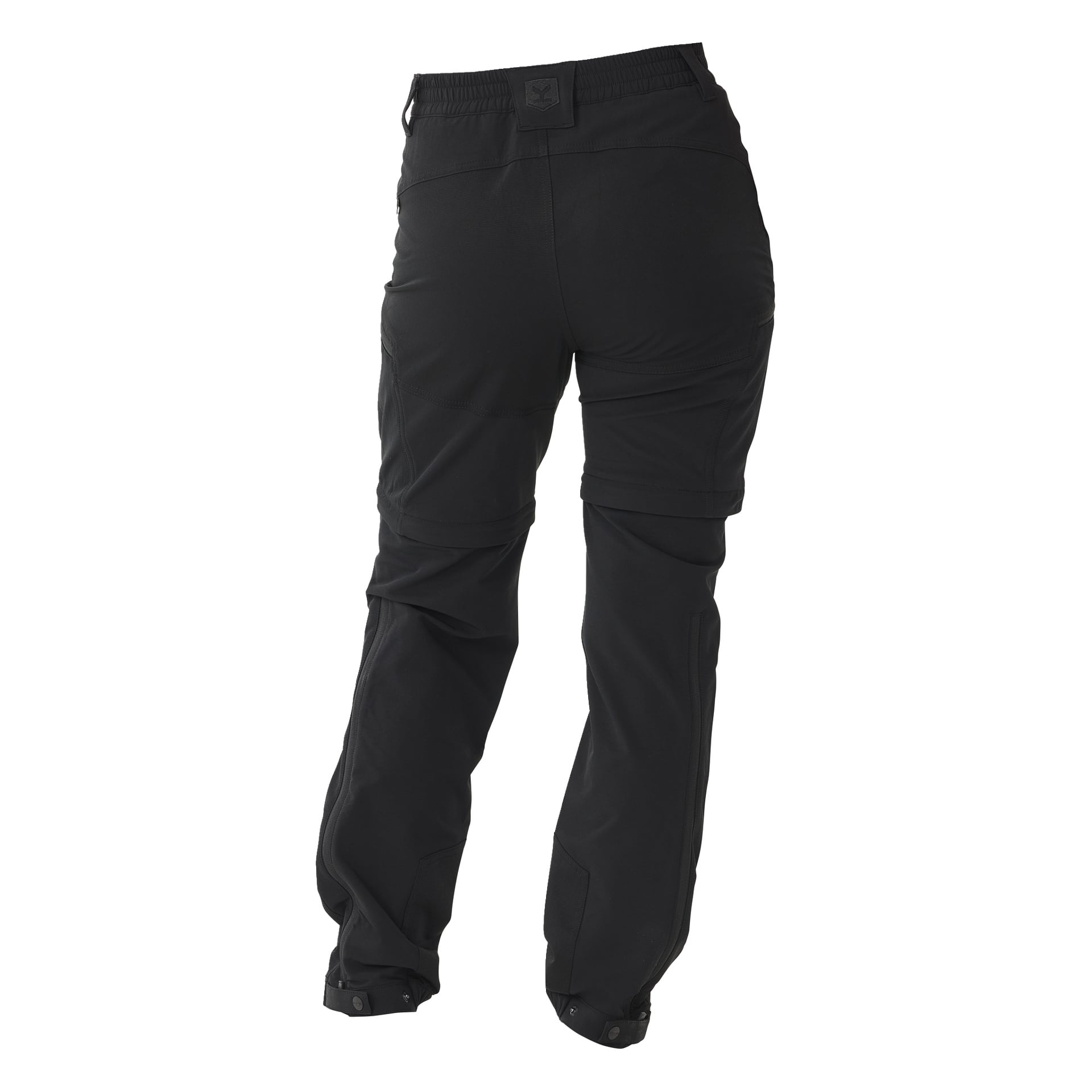 Et par Kayoba Outdoor Women's utendørsbukser med glidelåsbein Abisko, vist bakfra med elastisk midjebånd, flere lommer og justerbare ankelmansjetter.