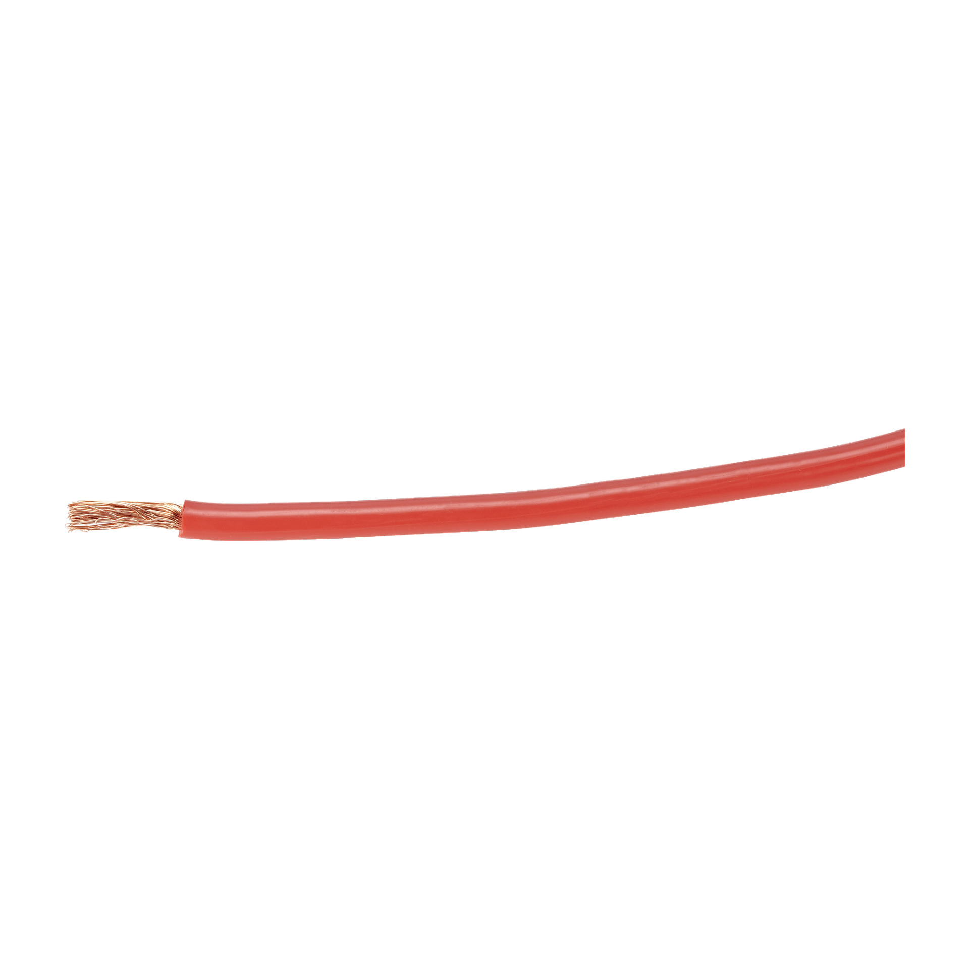 Et nærbilde av en Hamron Battery-kabel som viser eksponerte kobbertråder i den ene enden.