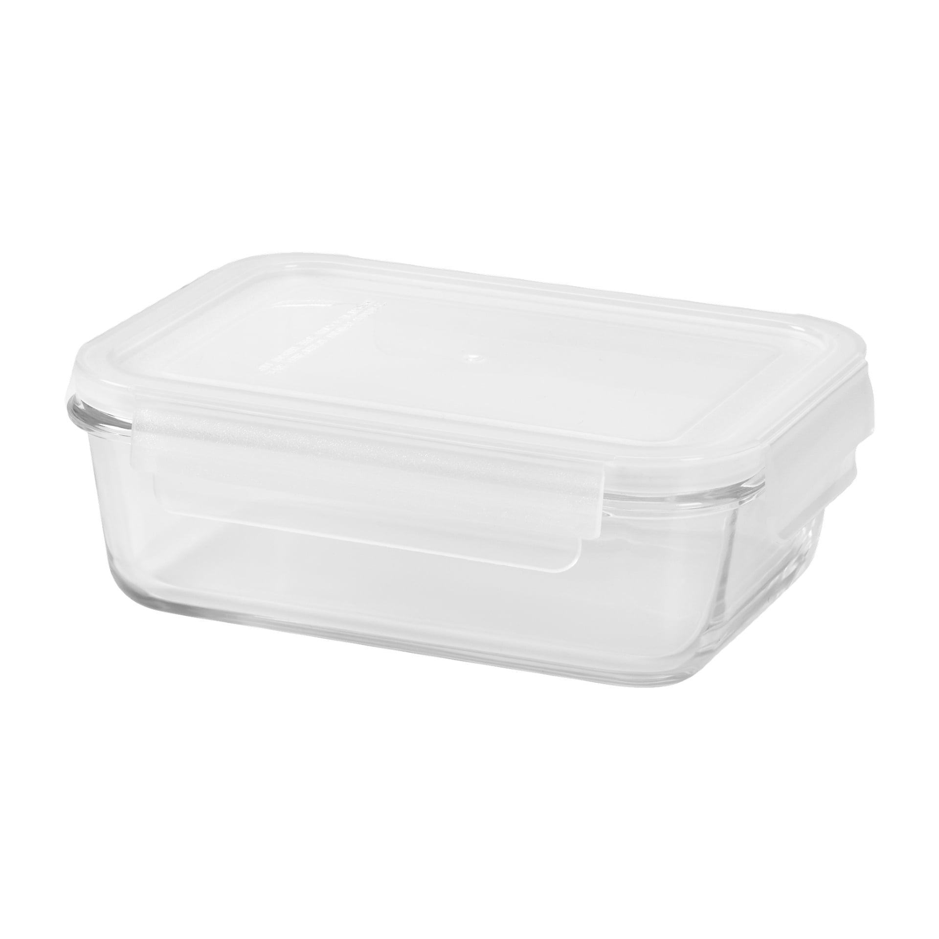 Menuett Food Box med en klar rektangulär glasbehållare och ett transparent plastlock.