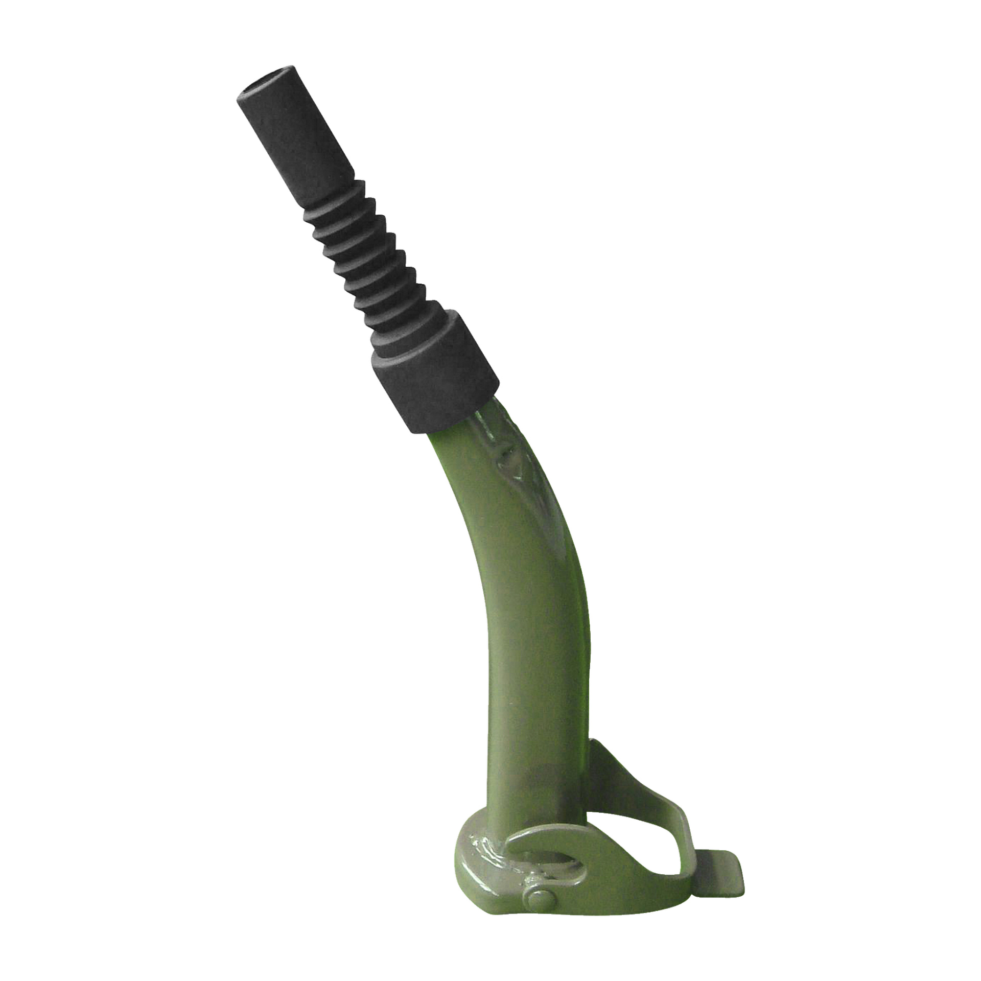 En Hamron-pipa med grön metallkropp, svart flexibel spets och stadig bas.