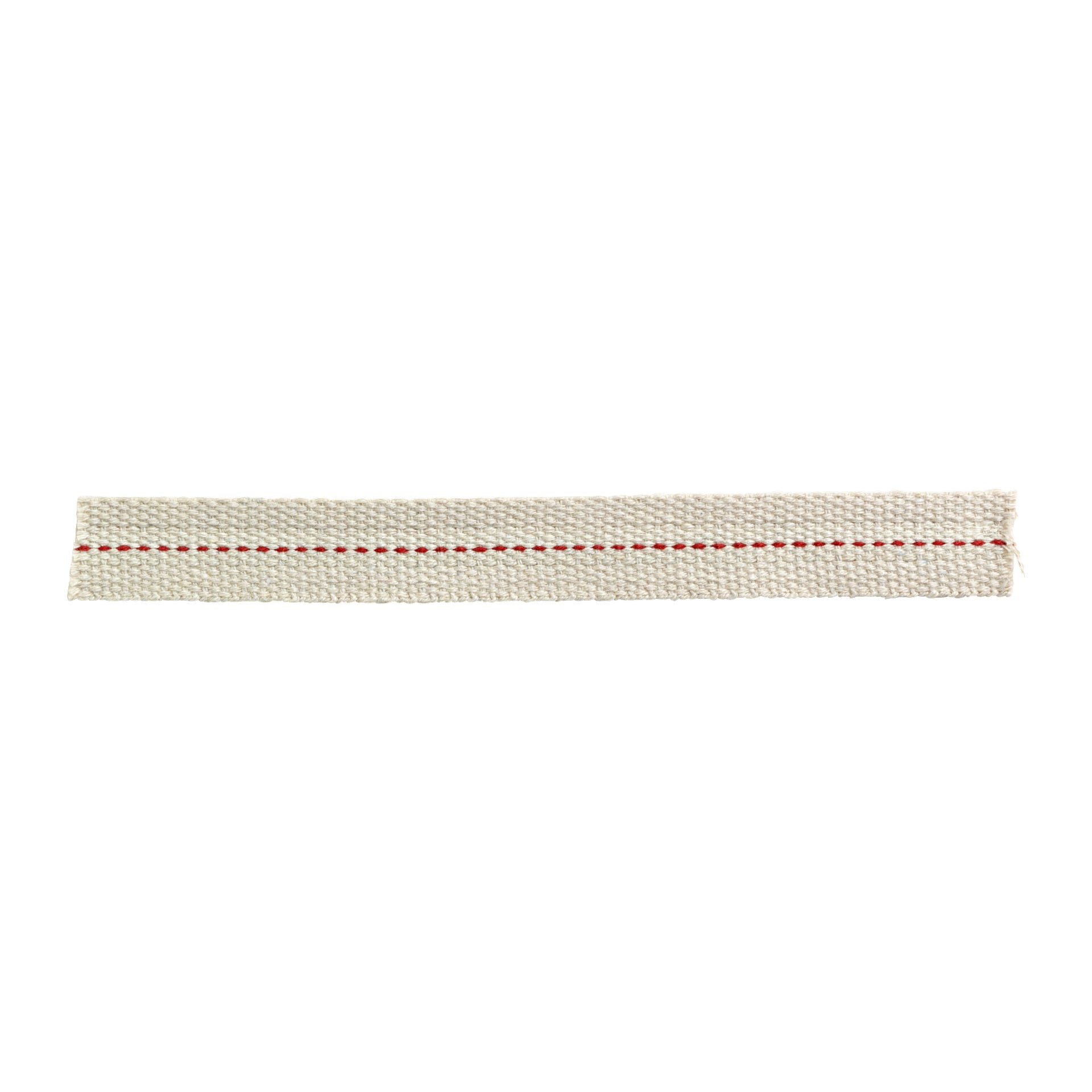 En remsa från Menuett Wicks 2-packet visar texturerat vitt tyg med en enda horisontell röd broderad linje som löper genom mitten.