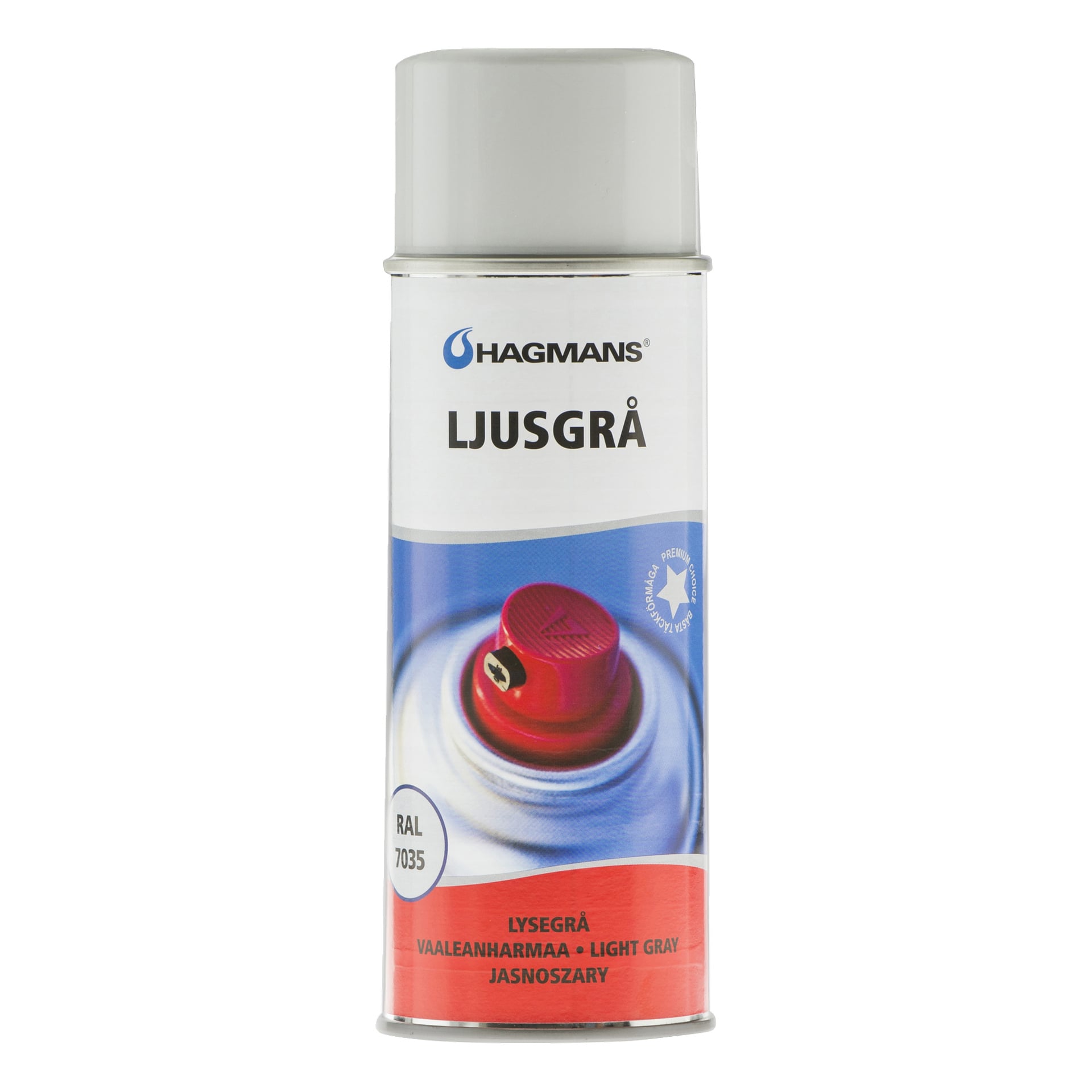 Hagmans spraymalingsboks merket LJUSGRÅ, LYS GRÅ og RAL 7035.