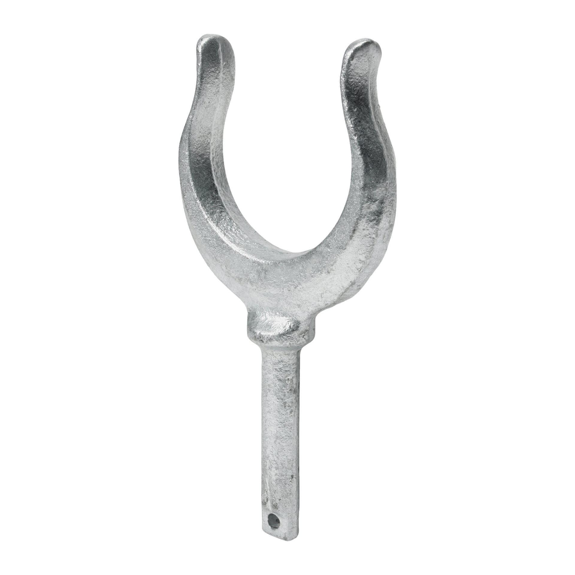 En metallisk Hamron-roddare med en U-formad övre sektion och cylindrisk axel, designad för att hålla en åra säker på en roddbåt.