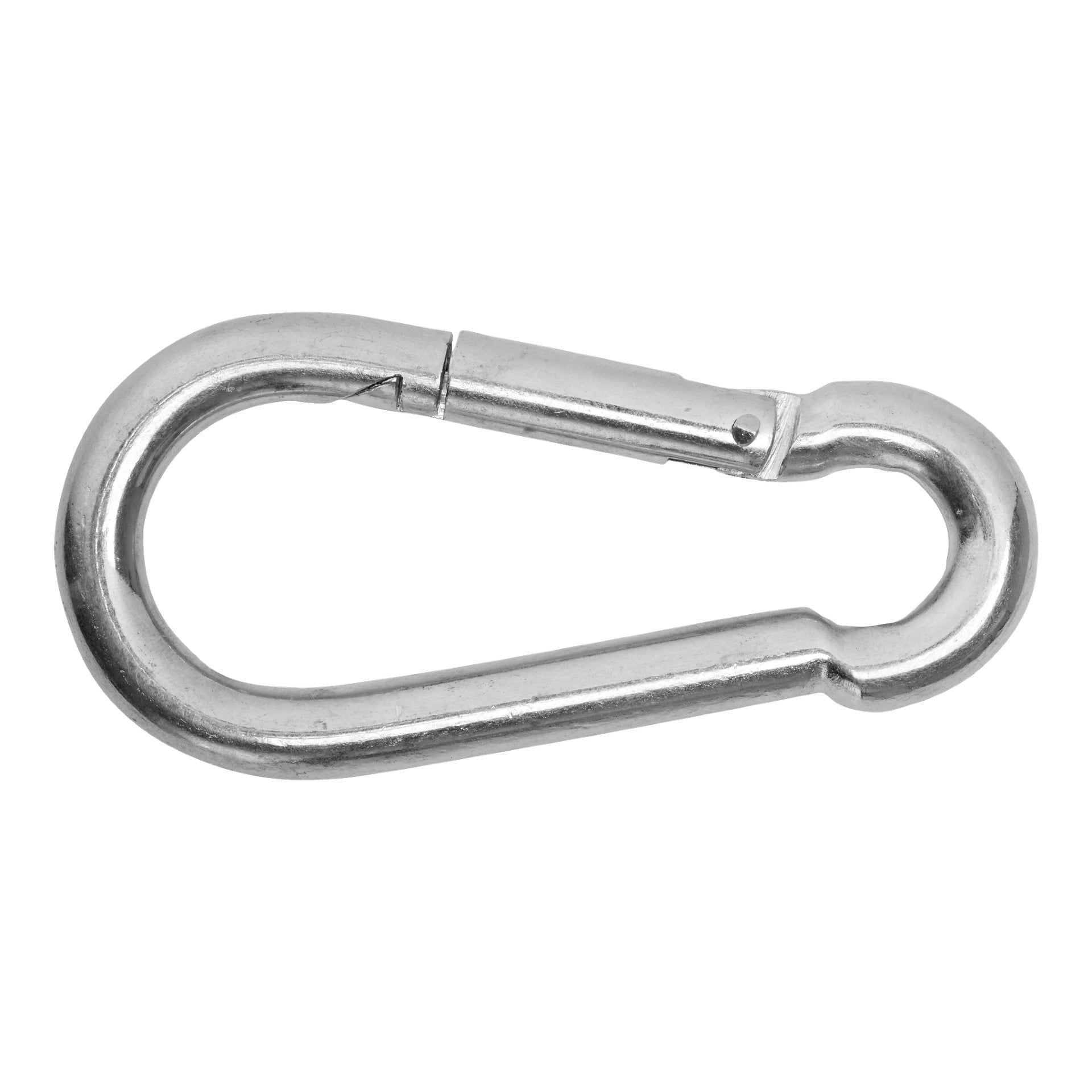 En Kayoba Marine Snap-krok med oval, silverfärgad metalldesign och en fjäderbelastad grind visas, idealisk för att fästa eller säkra olika föremål.