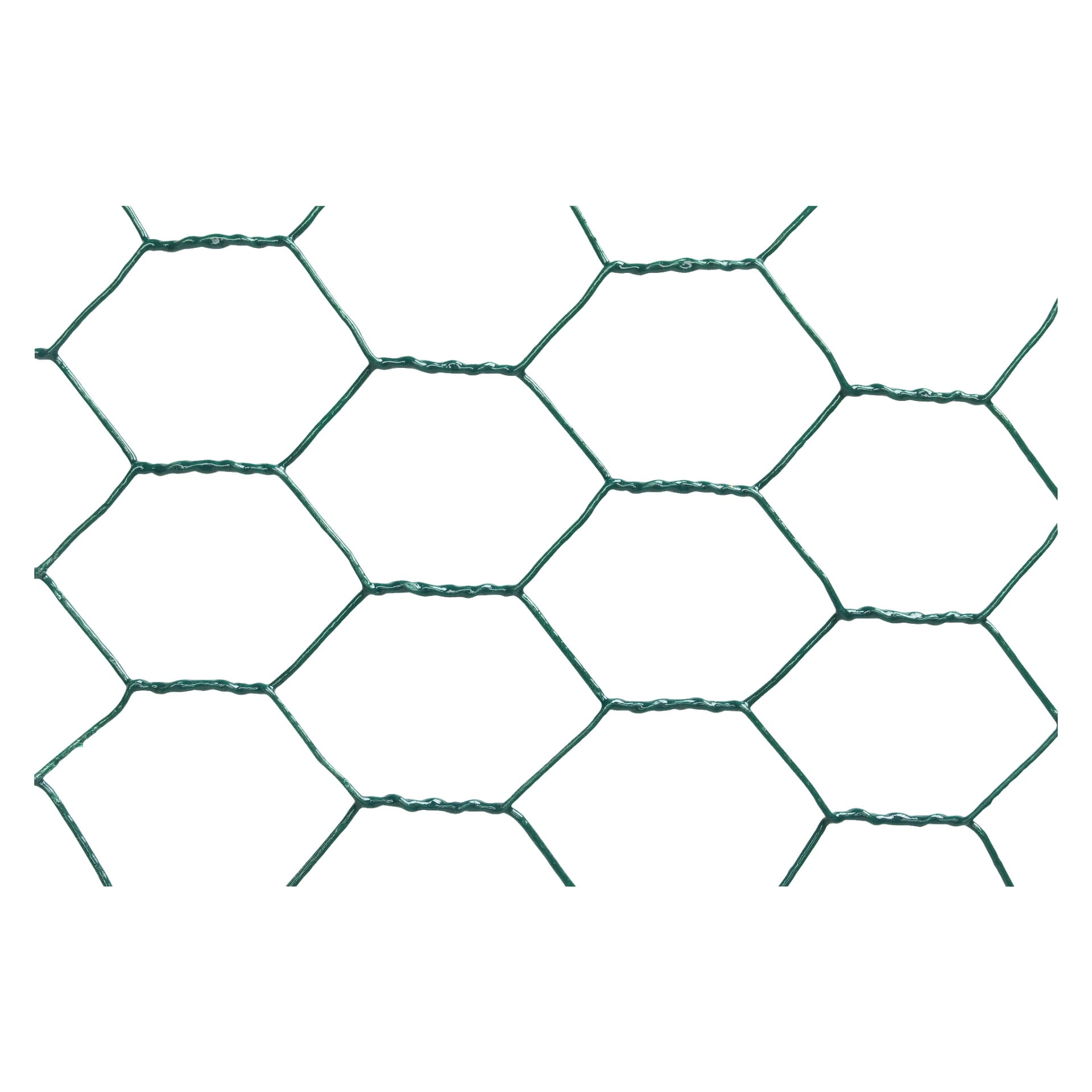 Närbild av Axley Hexagon-nät som visar konsekventa gröna hexagonala trådmönster, med tråden tvinnad vid varje korsning.
