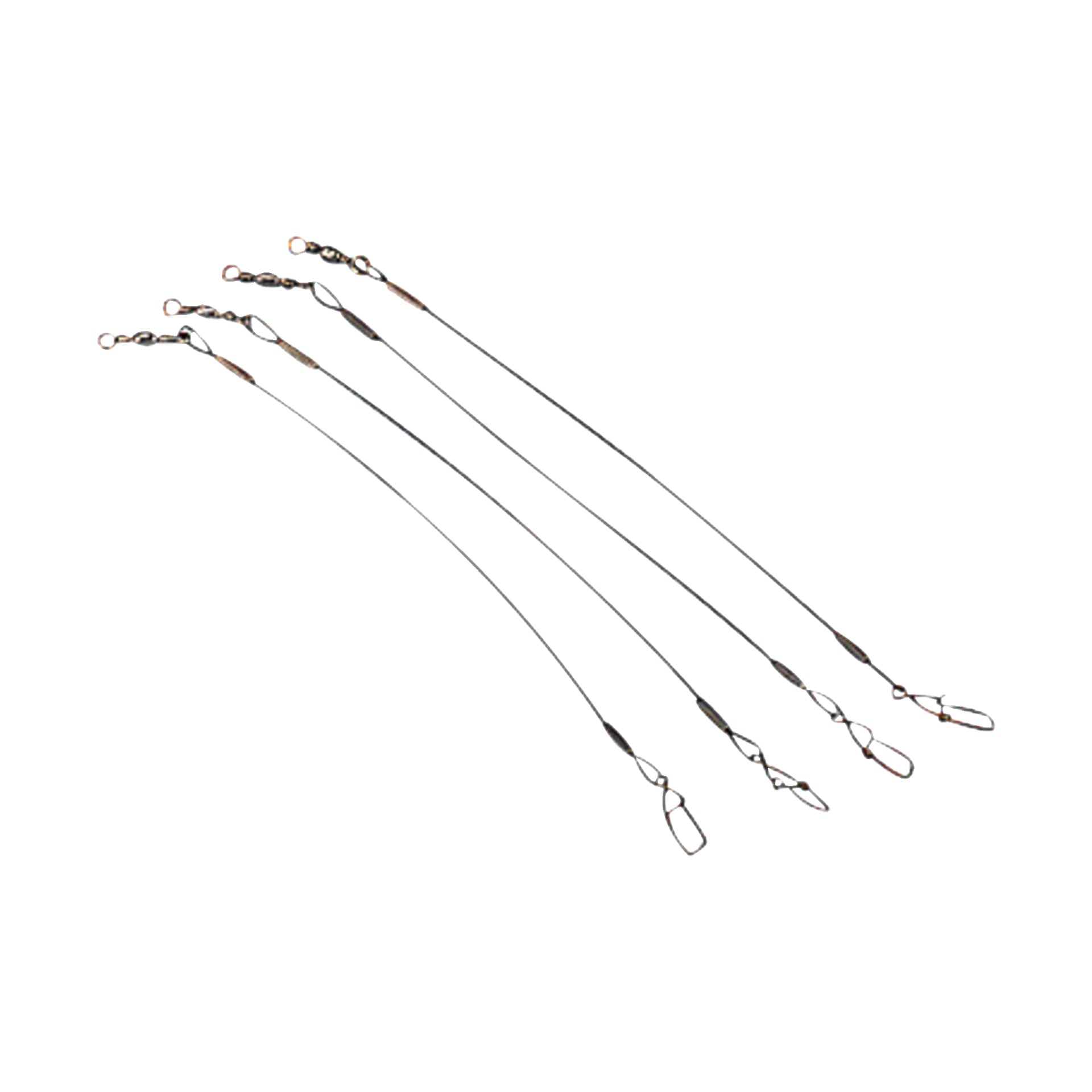 Tre Abu Garcia-ledare från 3-pack-setet, var och en utrustad med svivlar och knäppar, är arrangerade parallellt.