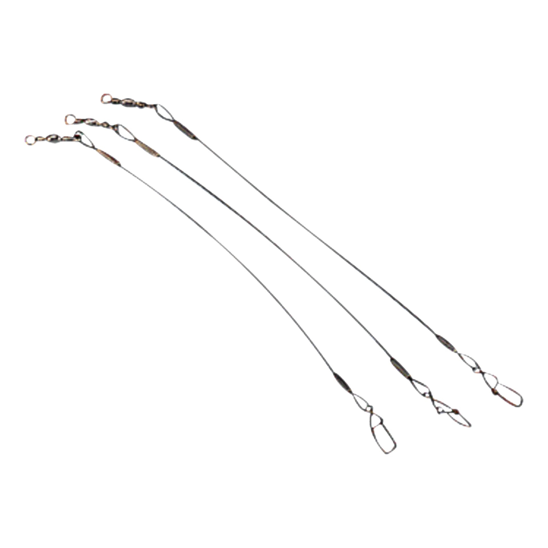 Tre Abu Garcia Leaders 3-pack med fiskeledare med svängar och knäppar, placerade diagonalt.