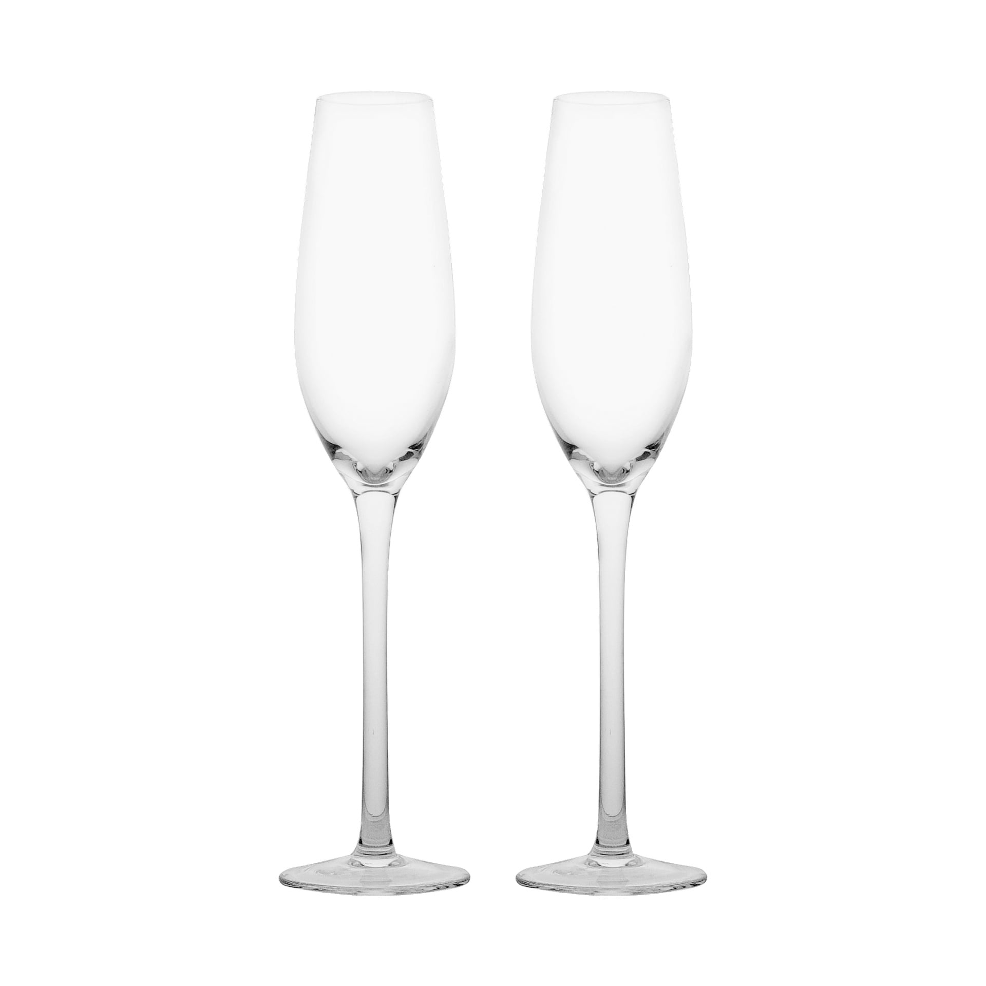 Två tomma, klara champagneglas från Menuett 2-packet står bredvid varandra.