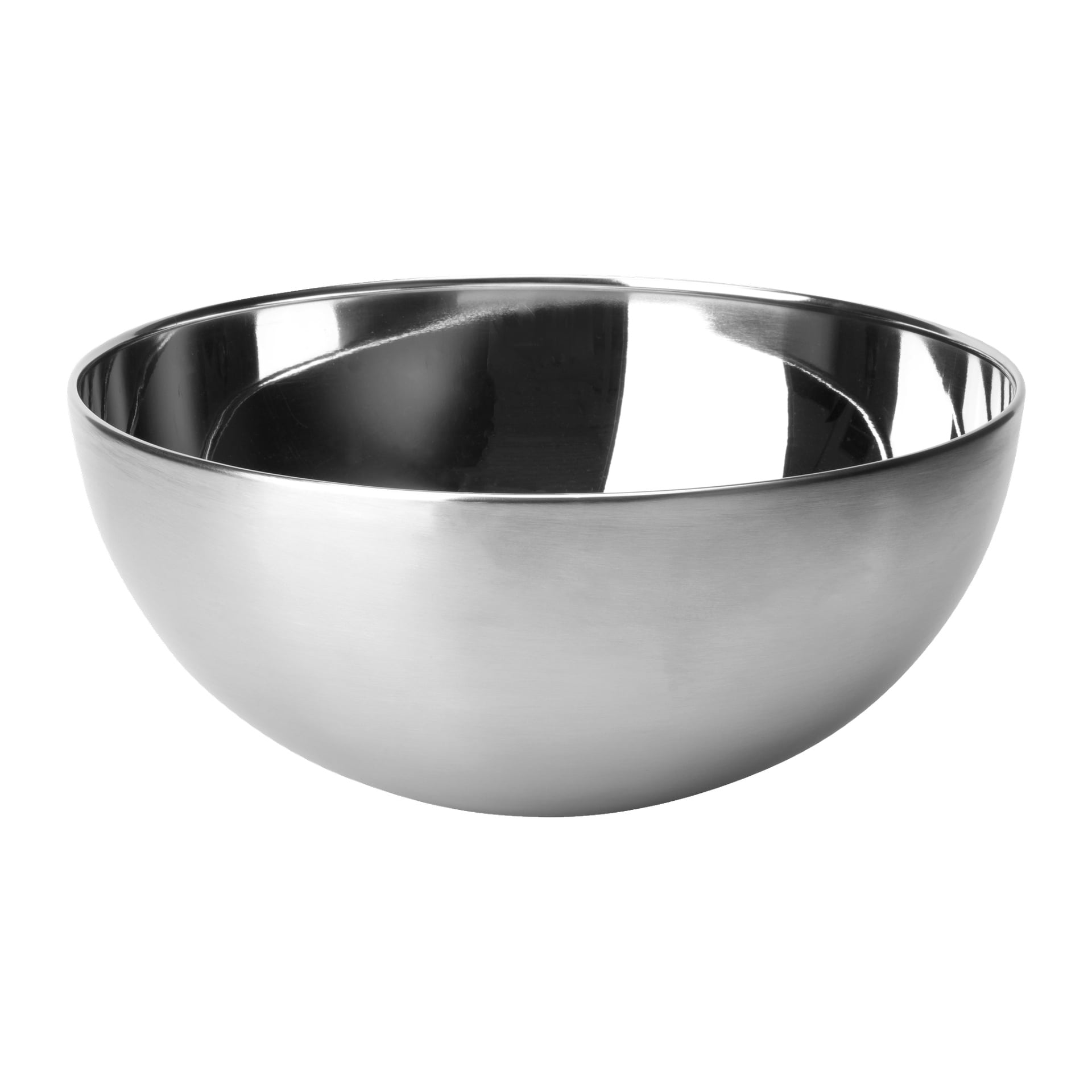 En Menuett-skål i rostfritt stål med släta, böjda sidor och en blank, reflekterande finish.