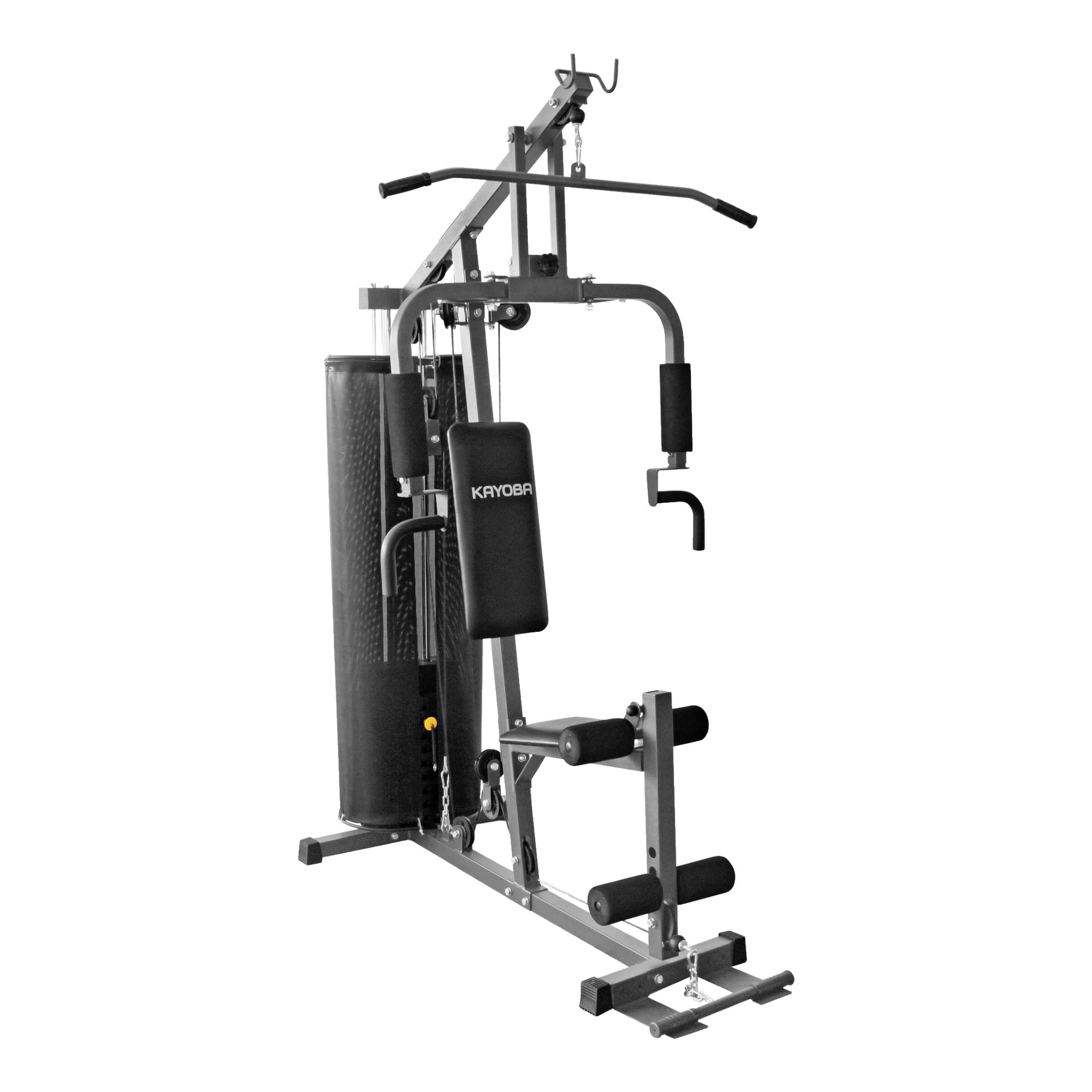 Kayoba Multigym tarjoaa pehmustetun istuimen, ergonomisen selkätuen sekä erilaisia lisäosia, jotka on suunniteltu täydellisiin ylä- ja alavartalon harjoituksiin.