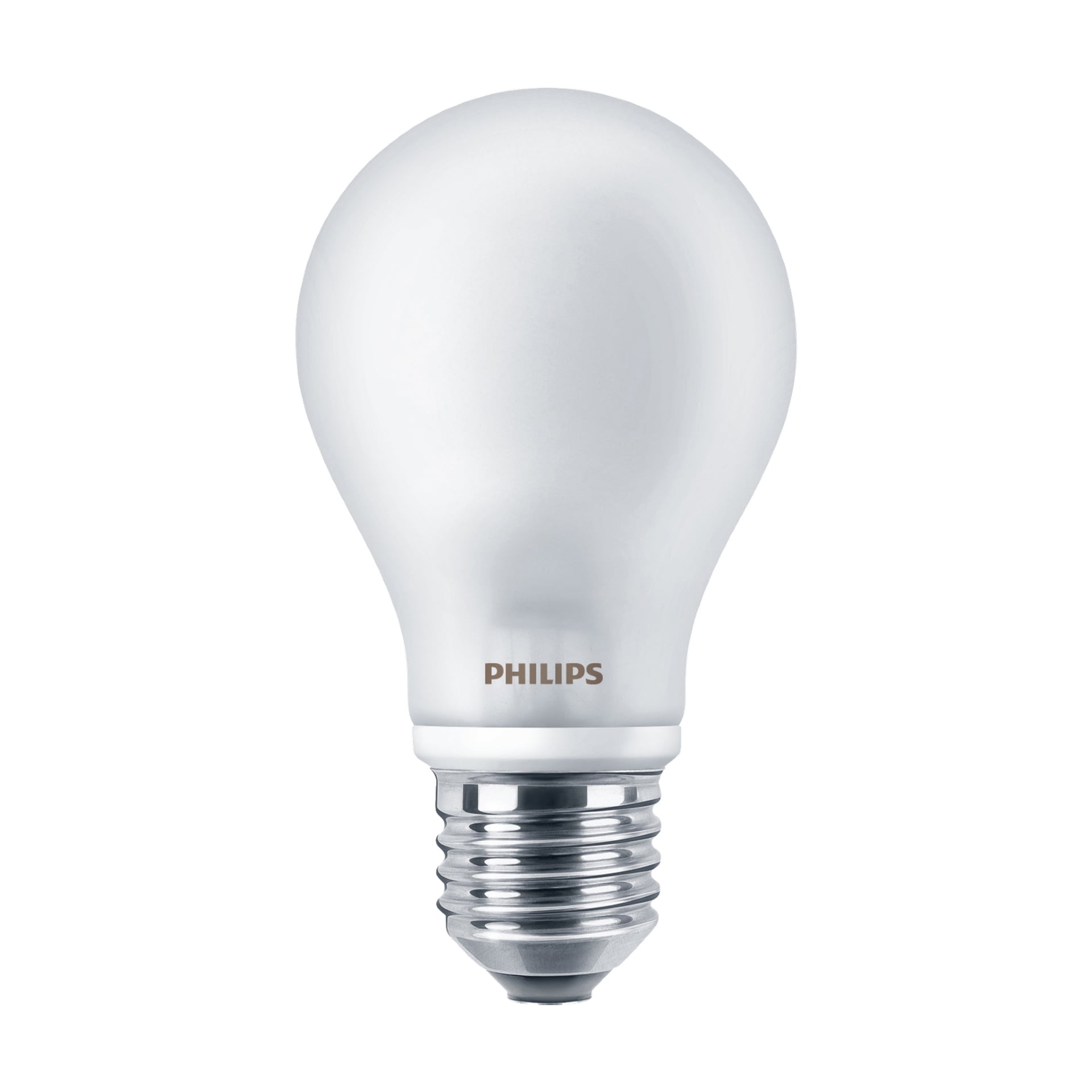 En Philips Normal LED-lampa med frostat glas och en metallskruvbas.