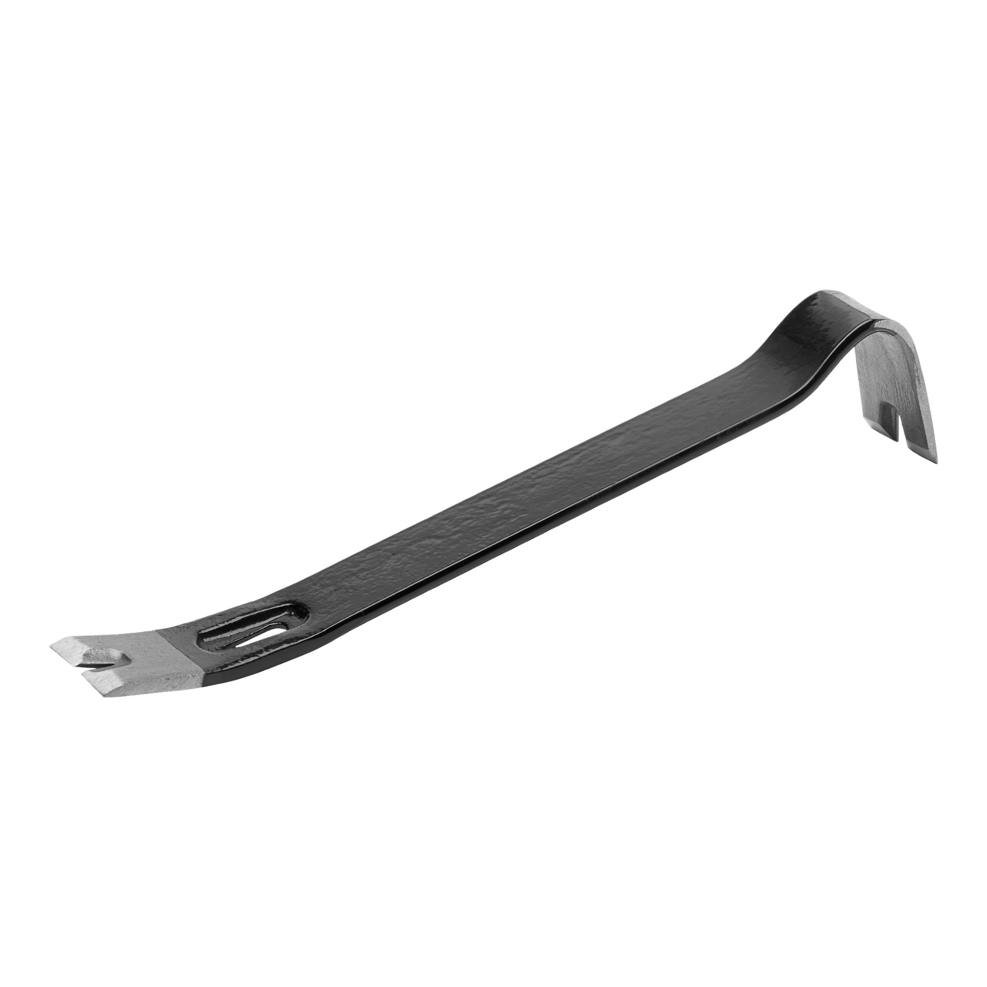Meec Tools Prowbar är ett metallverktyg med ena änden platt och vinklad, designad med en spikspår, och den andra änden böjd för att ge hävstång.