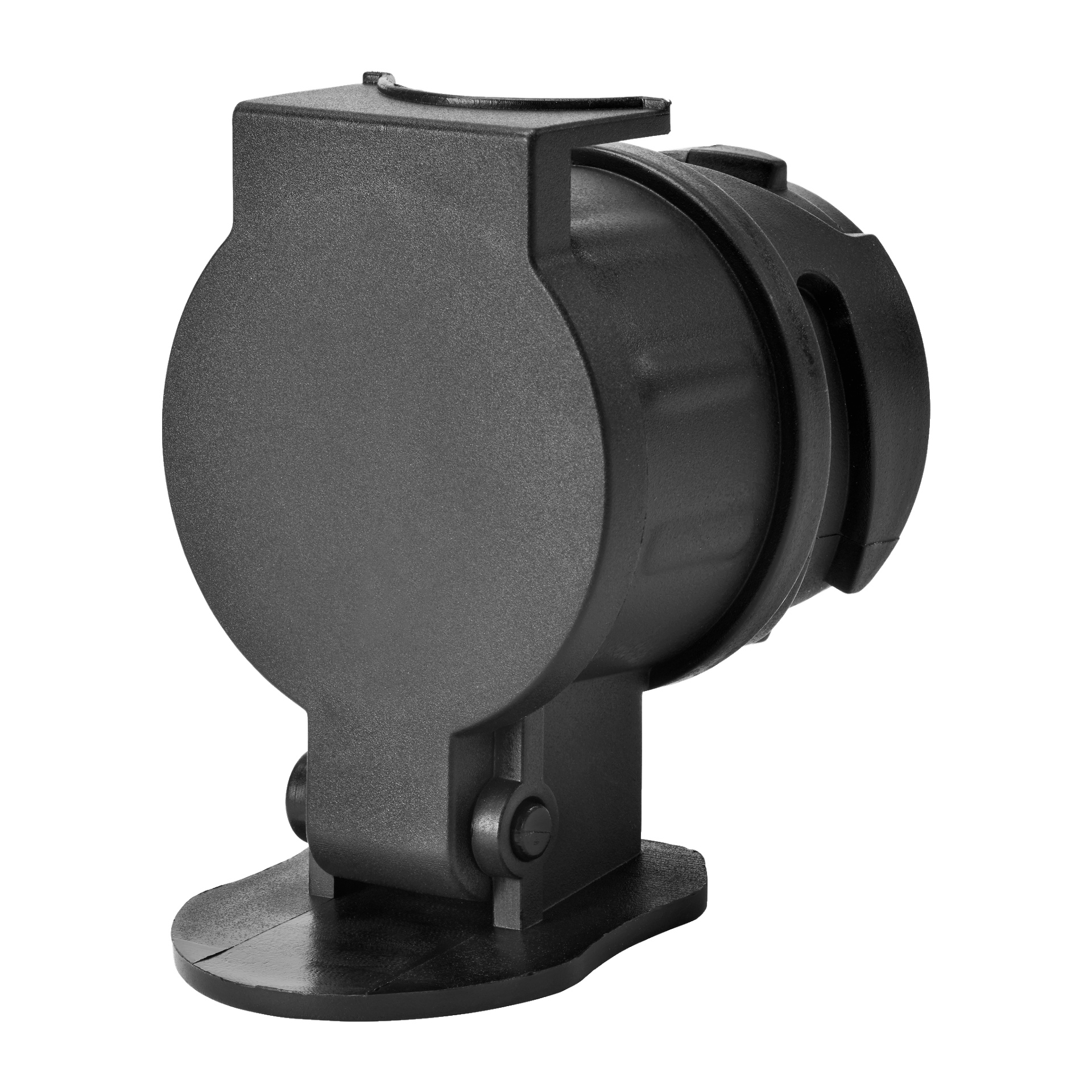 Adapter do przyczepy Hamron stoi pionowo. plastikowy złącze ma zawiasową pokrywę i podstawę montażową z dwoma widocznymi śrubami mocującymi je.