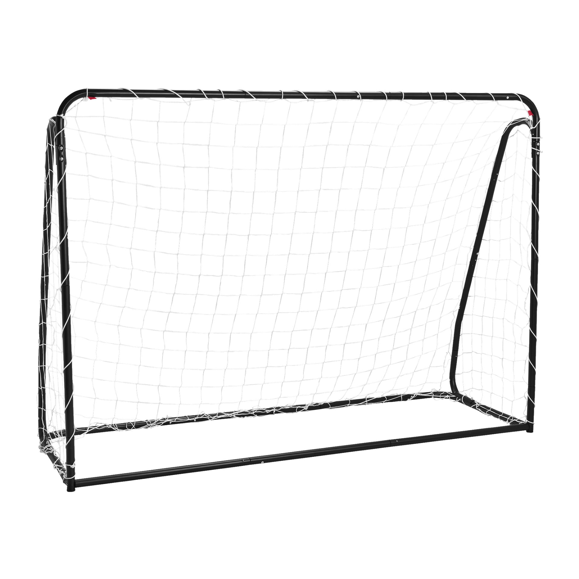 Et rektangulært Kayoba Football-mål med retur, med svart metallramme og hvitt nett. Målet er ledig.