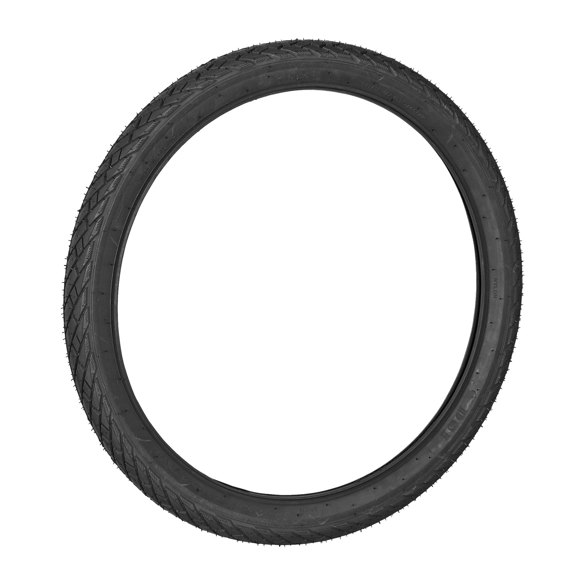 Ett svart Kayoba-cykeldäck med ett tydligt mönster står upprätt.