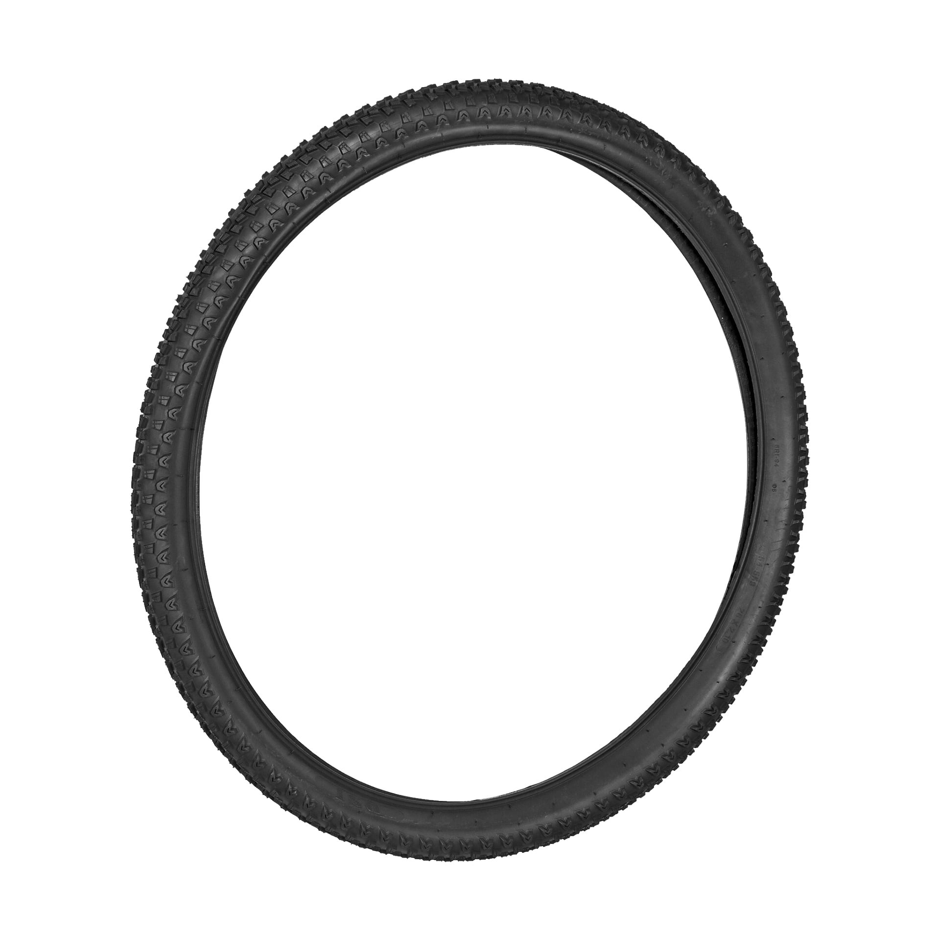 Ett enda svart Kayoba-cykeldäck med texturerat mönster visas från sidan och bildar en perfekt cirkel.