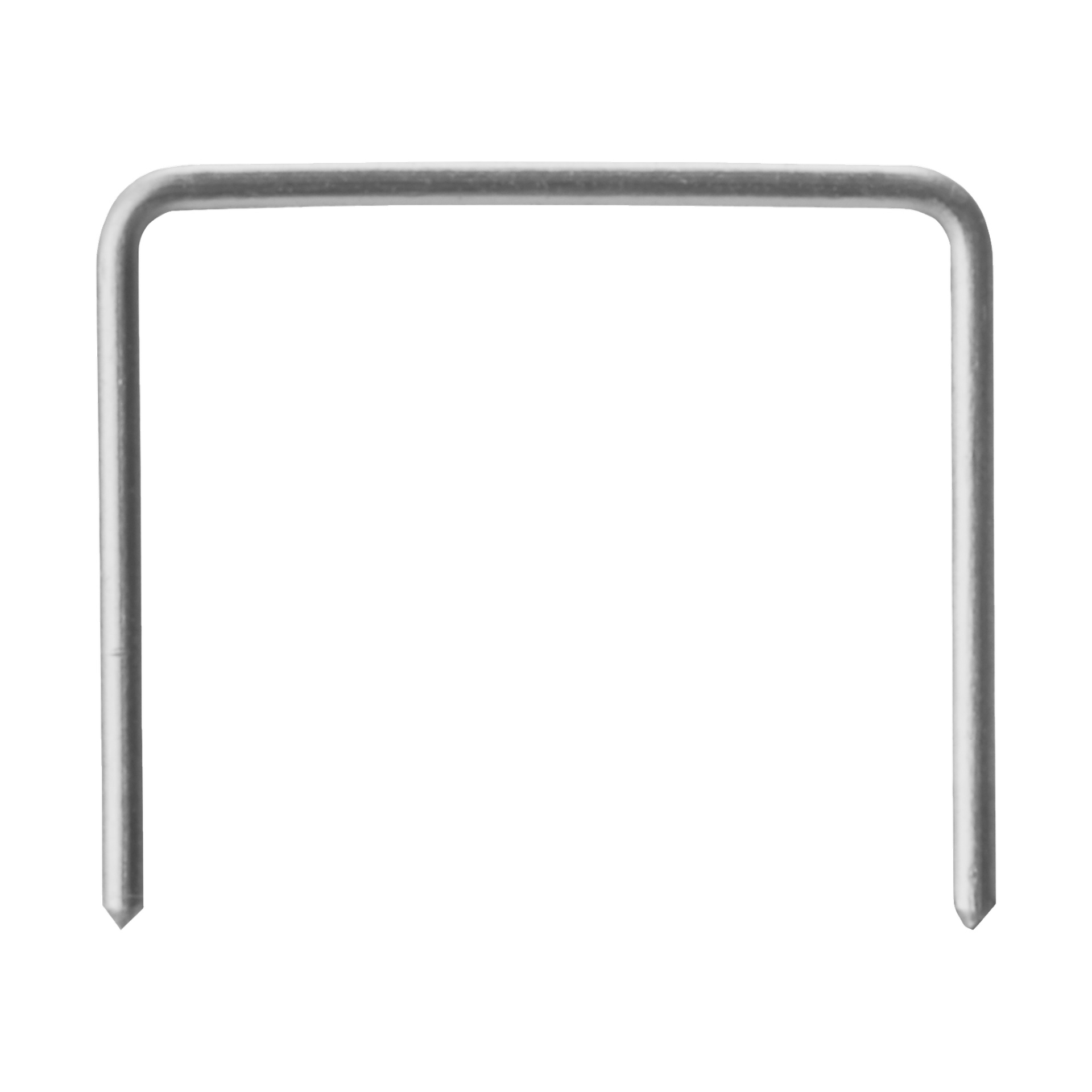 Pokazano metalowy zszywkę ogrodzenia w kształcie litery U Meec Tools z pakietu Staples 1000, z dwoma ostrymi końcówkami i płaskim wierzchem.
