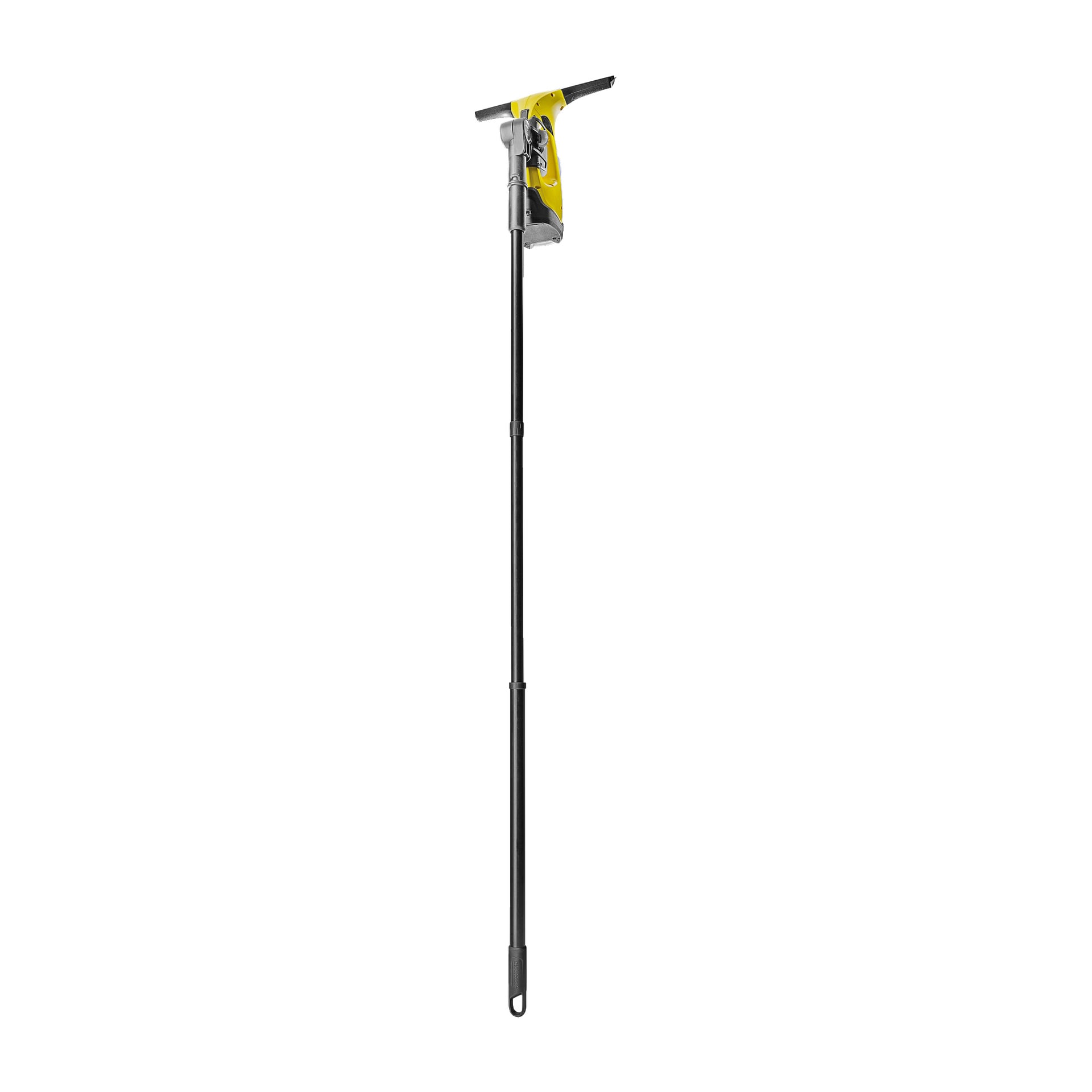 Kärcher Extension Handle for Window Cleaner WV/KV 4 (2-pack): Denna produkt visar ett par långa förlängningshandtag, var och en med ett gult och silverfärgat grepp upptill, ett avlångt svart skaft och ett horisontellt svart styre. Dessa är speciellt gjorda för att fästas på Kärcher fönsterputsningsapparater för vertikal användning.