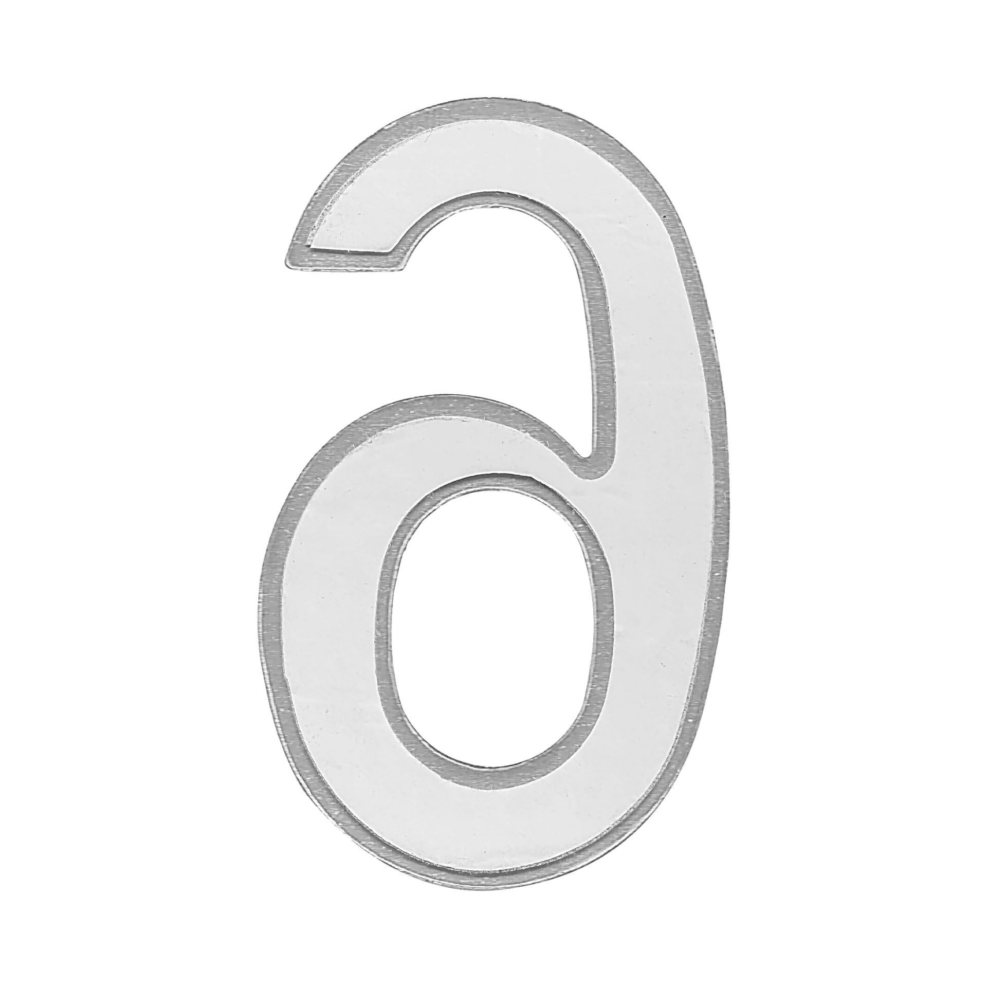 Ett slankt, metalliskt självhäftande nummer med liten bokstav "a" från Hard Head.
