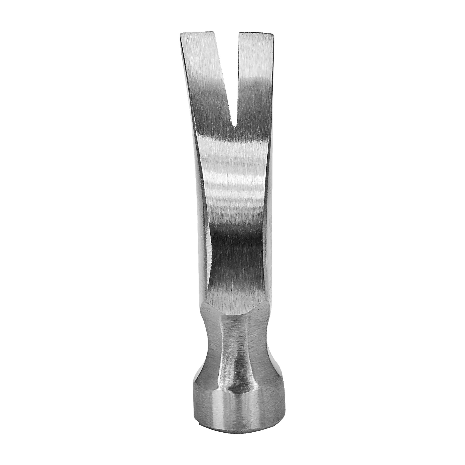Närbild av Meec Tools Carpenters hammare, som framhäver dess polerade metallhuvud med en delad spets och cylindriskt handtag, tillverkat för noggrann snickeriarbete.