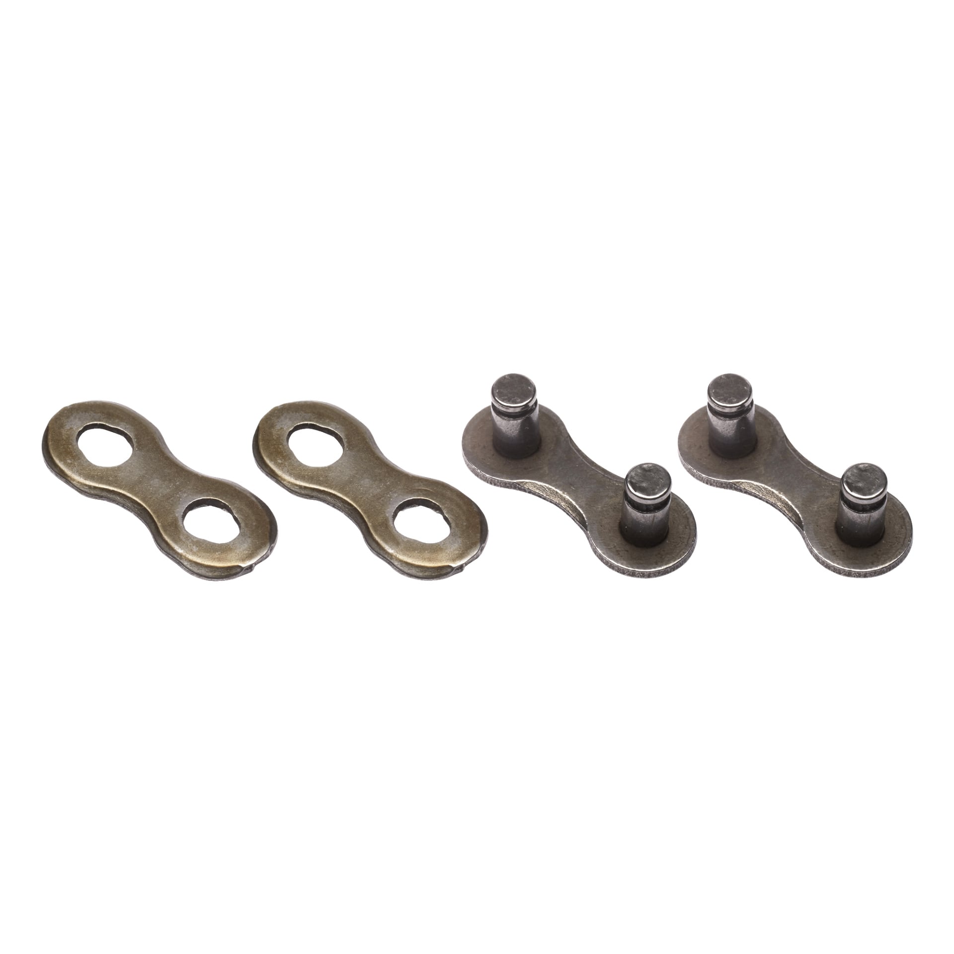 Fyra Kayoba Chain lock-kontakter från ett 2-pack är uppradade i rad. De två på de vänstra visningshålen och de två till höger har utstickande stift. Alla kontakter är separerade och inte kopplade till varandra.